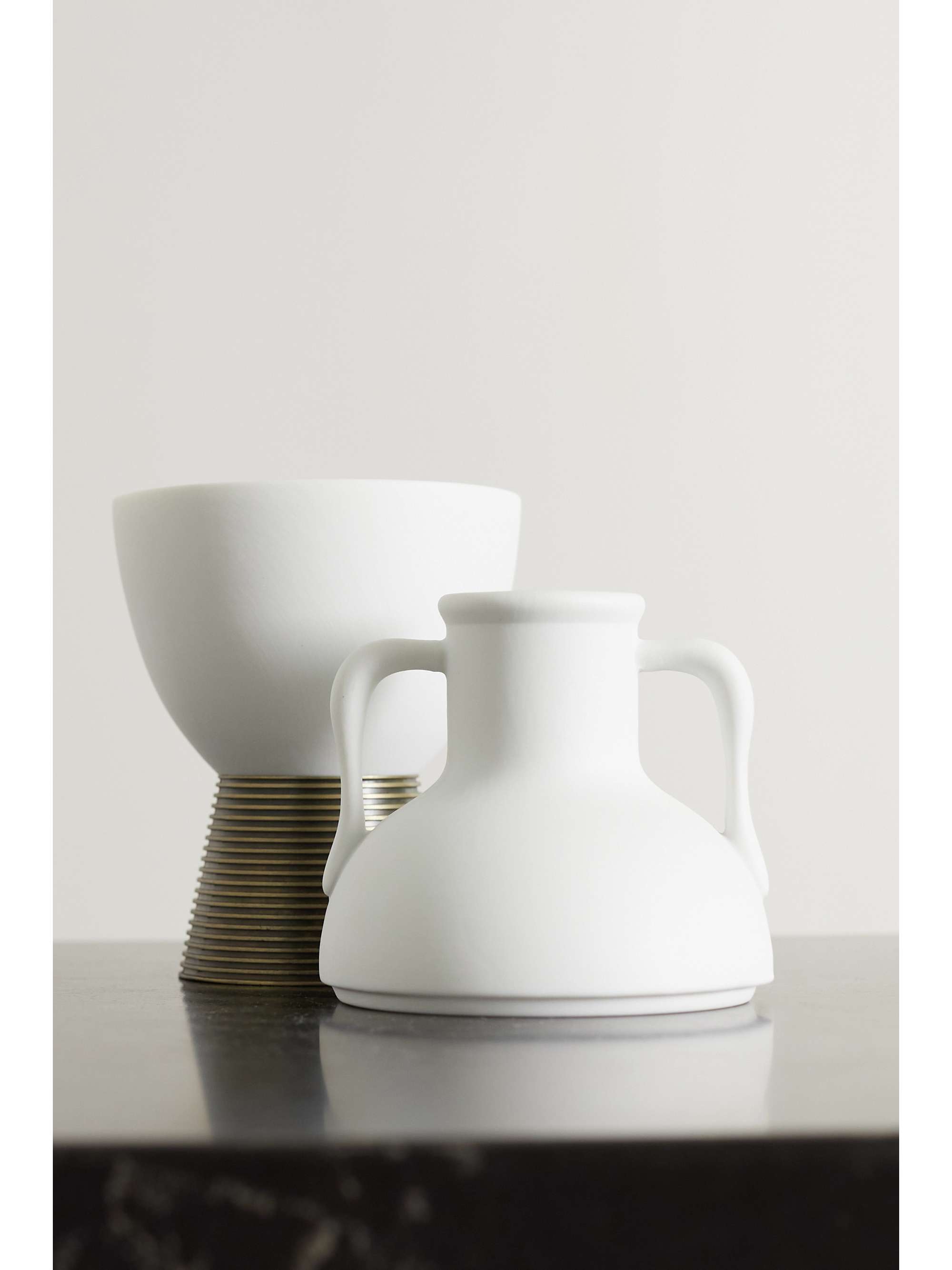 L'OBJET Porcelain and brass incense holder