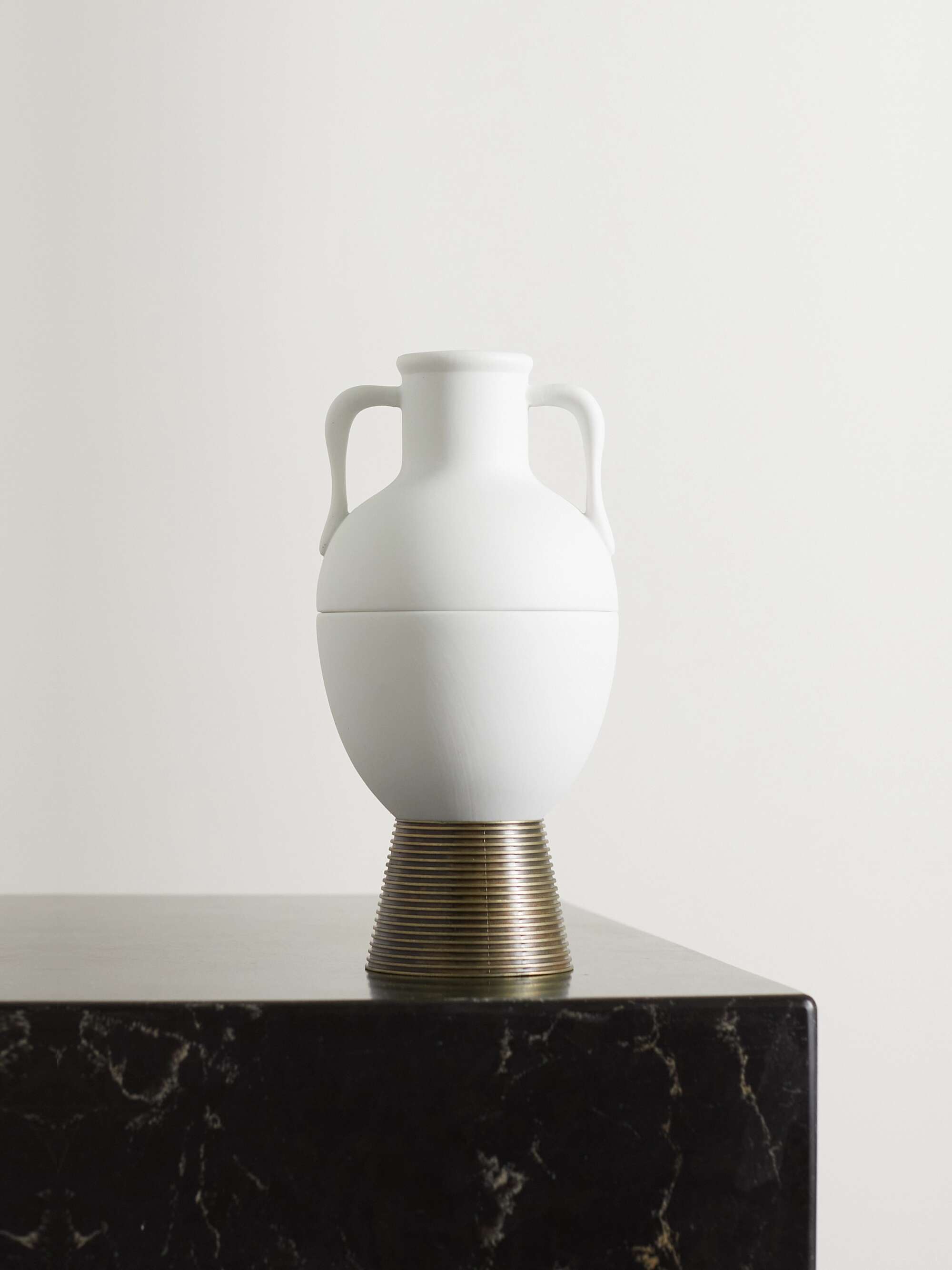 L'OBJET Porcelain and brass incense holder