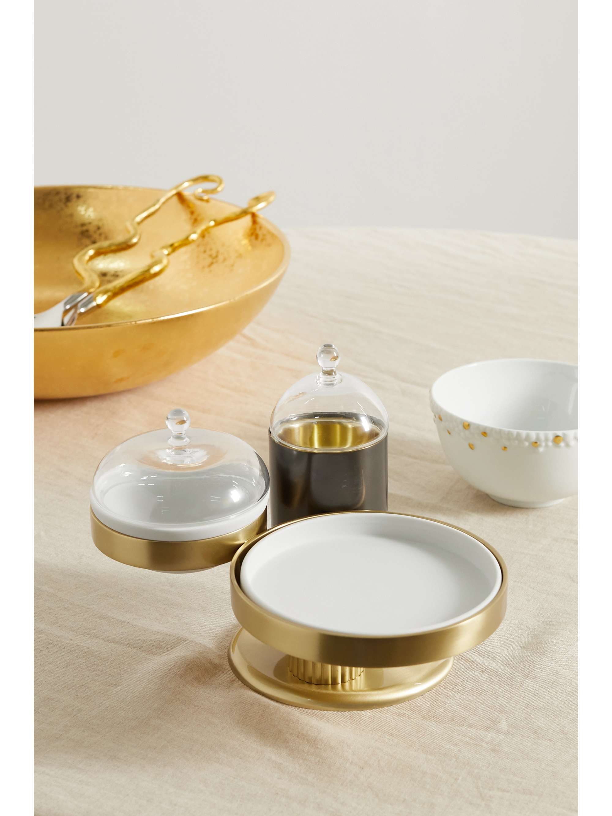 L'OBJET + Kelly Behun High Rise small gold-plated, porcelain and glass server