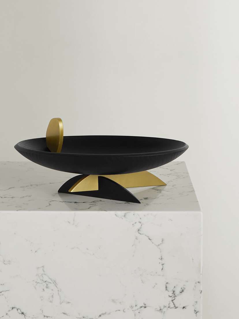 L'Objet + Kelly Behun Leaf Wood And Brass Bowl