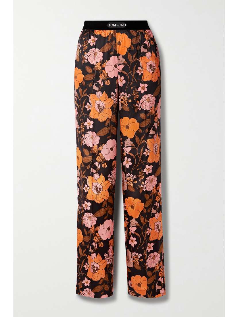 Tom Ford Velvet-trimmed Floral-print Stretch-silk Satin Pants