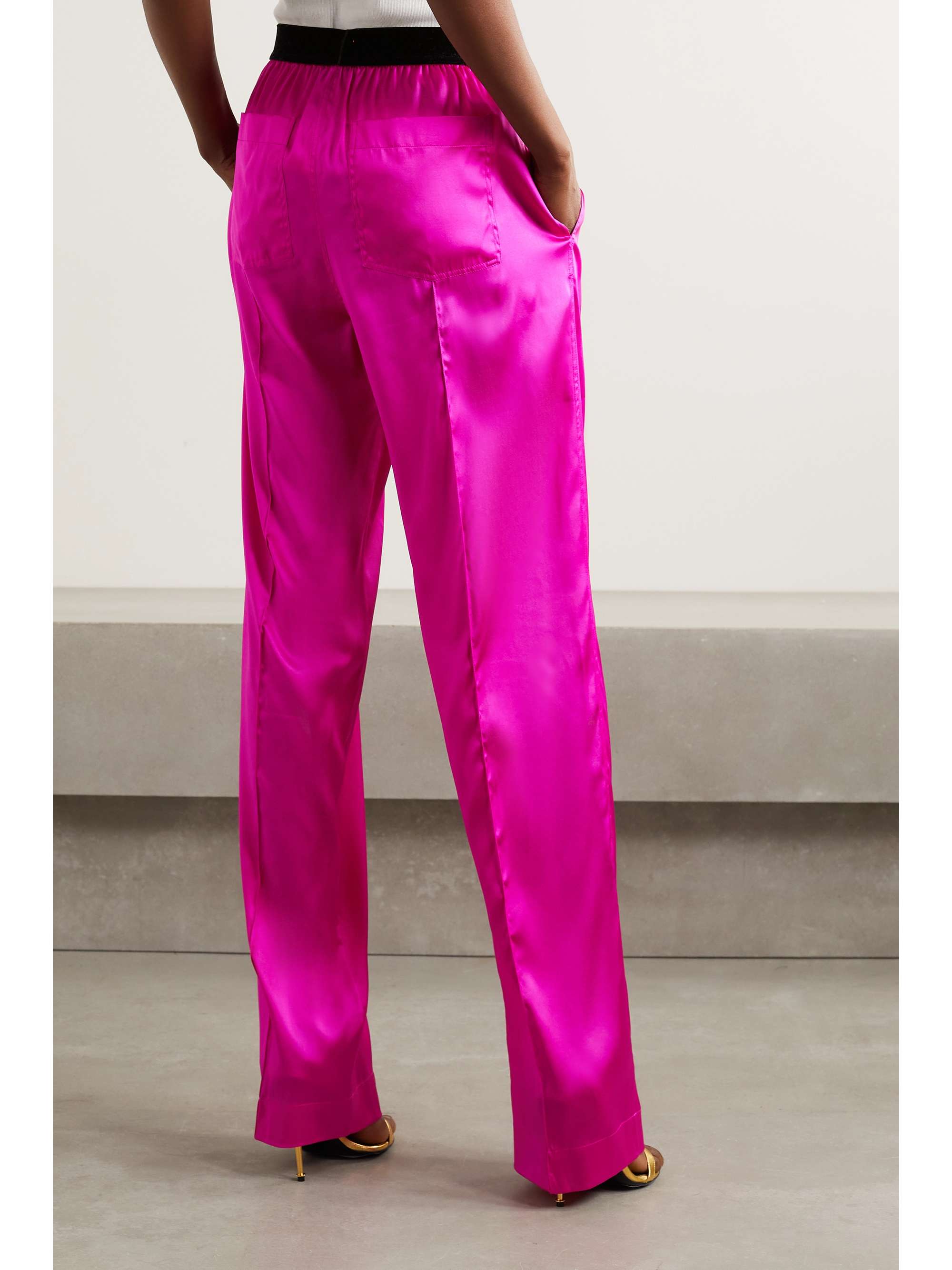 TOM FORD Velvet-trimmed stretch-silk satin pants | NET-A-PORTER