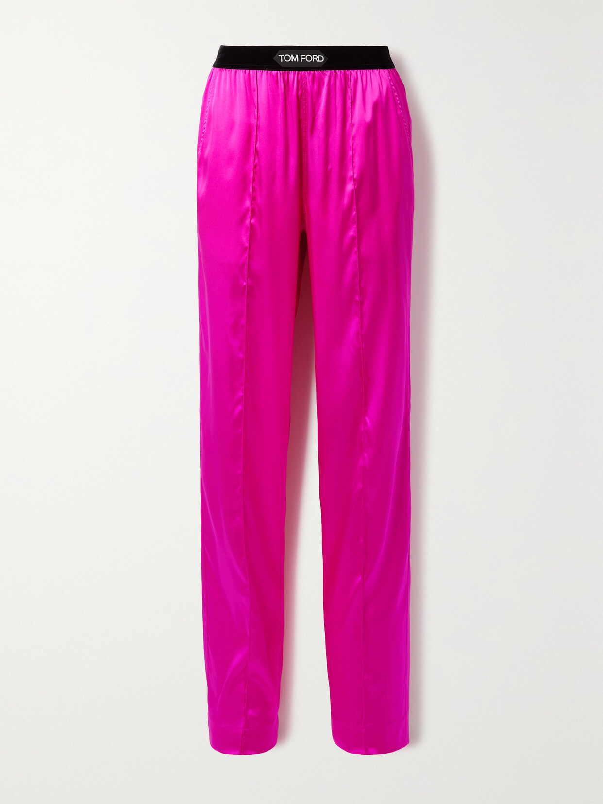 Tom Ford Fuchsia Satin Pants With Logo On Waistband In Stretch Silk Woman In Purple