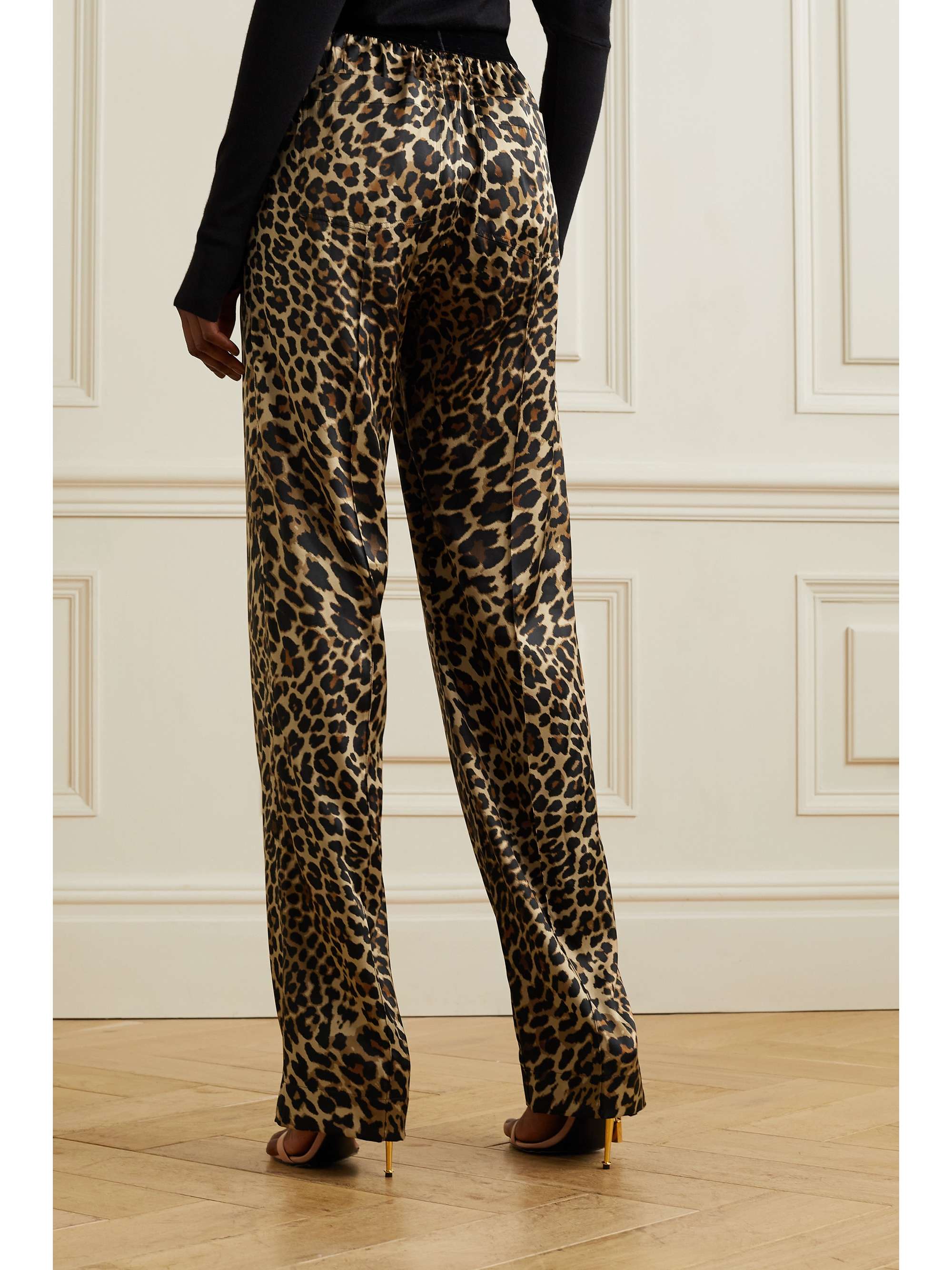 TOM FORD Velvet-trimmed leopard-print stretch-silk satin pants