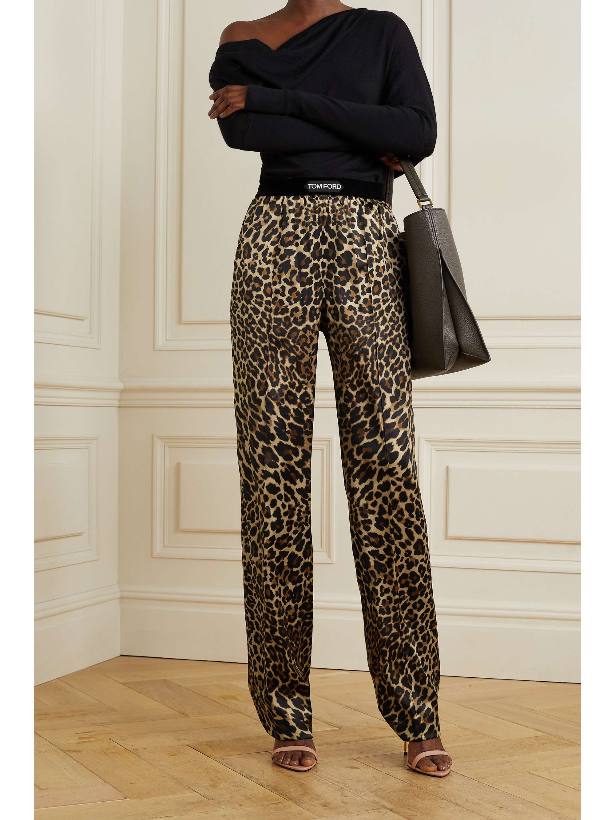 TOM FORD Velvet-trimmed leopard-print stretch-silk satin pants |  NET-A-PORTER