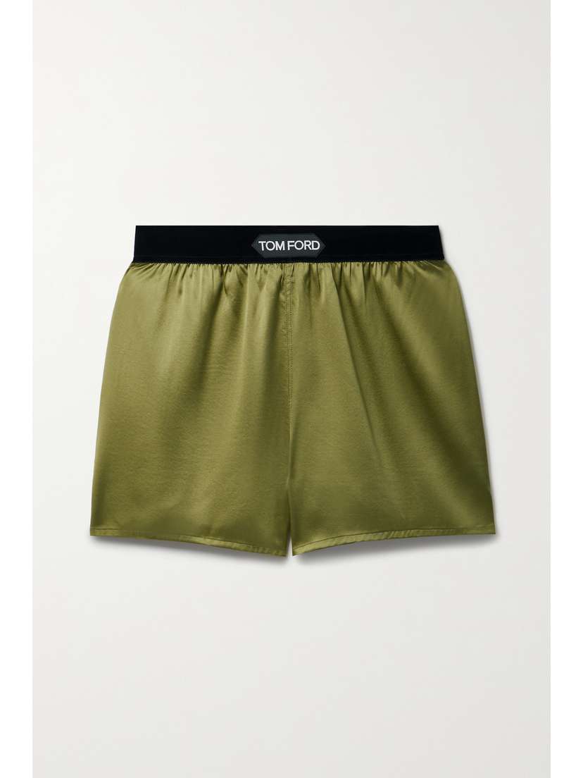 TOM FORD Velvet-trimmed Stretch-silk Satin Shorts