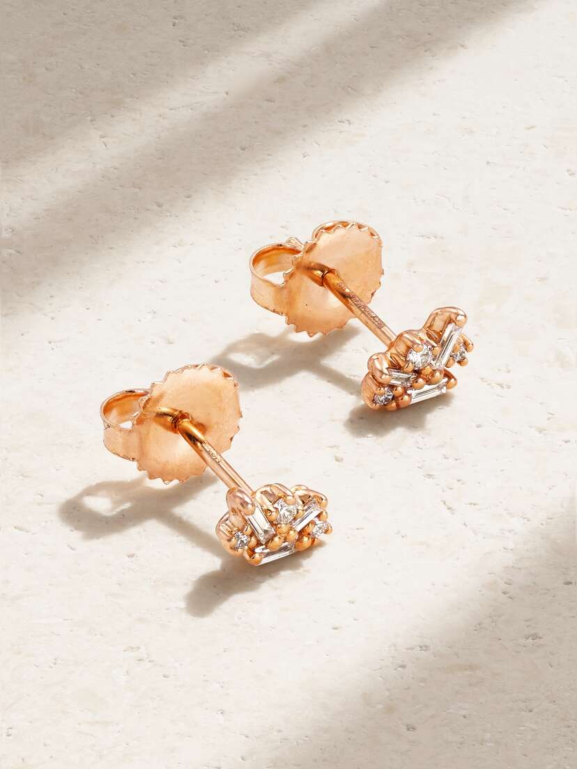 Suzanne Kalan 18-karat Rose Gold Diamond Earrings