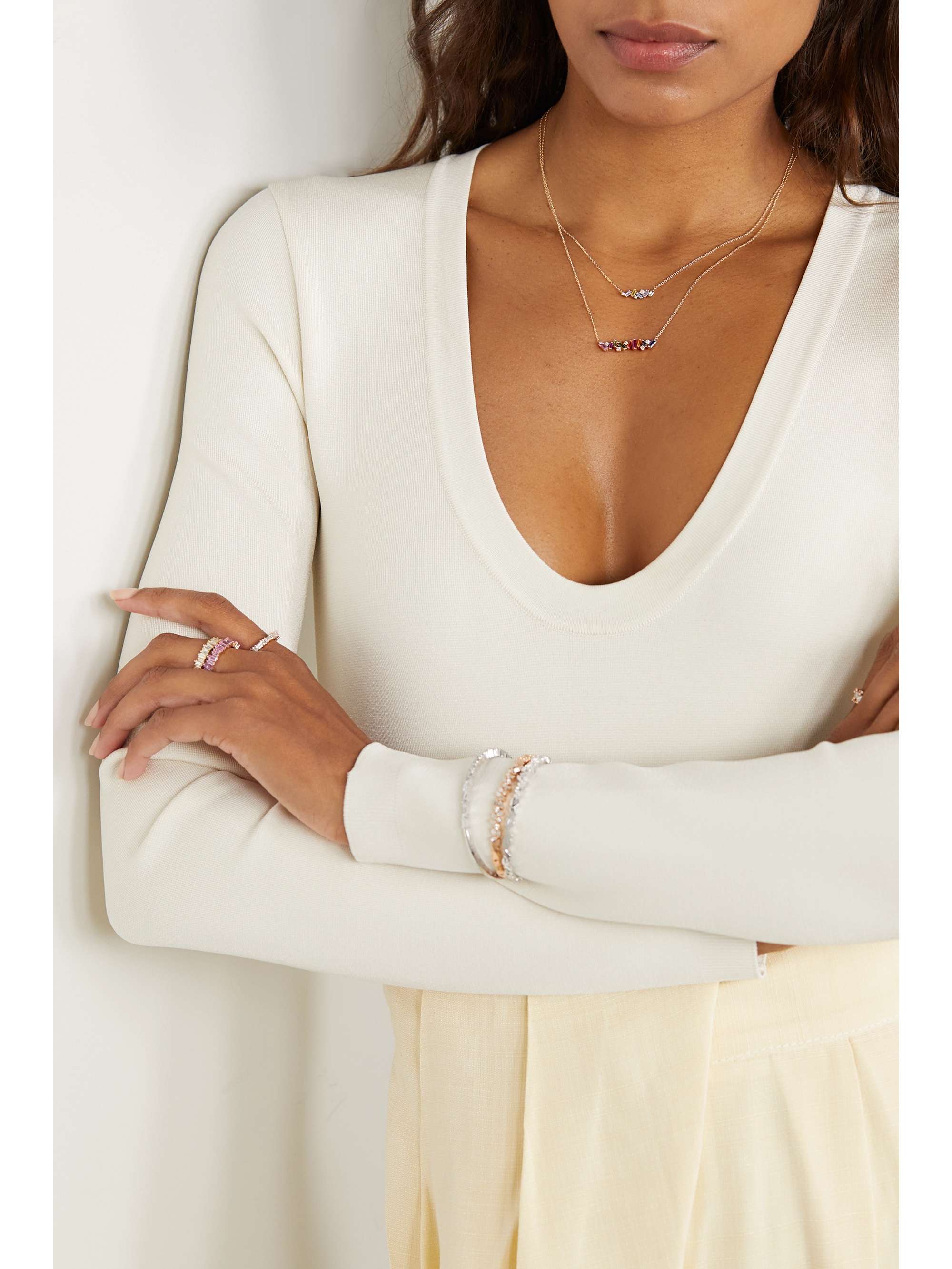 SUZANNE KALAN 18-karat rose gold, sapphire and diamond necklace