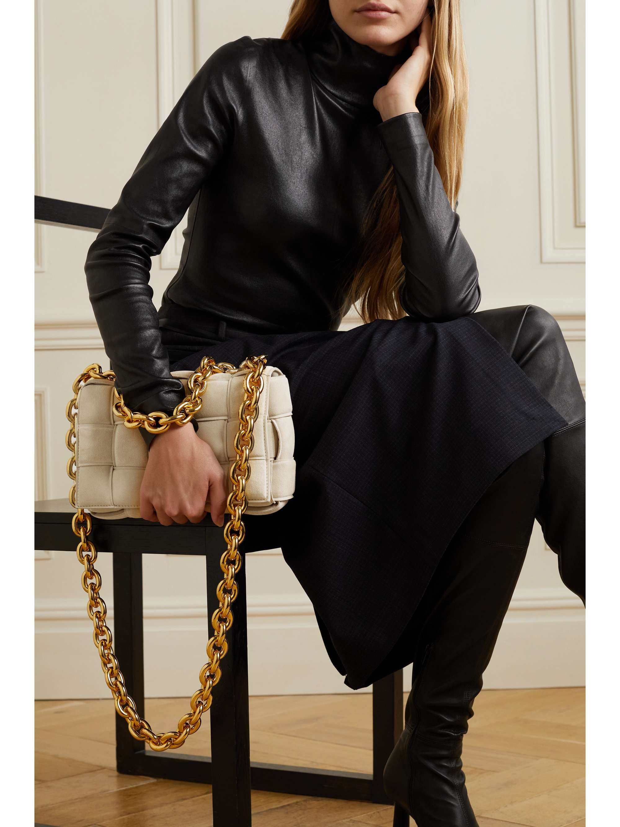 Beige Cassette chain-embellished padded 