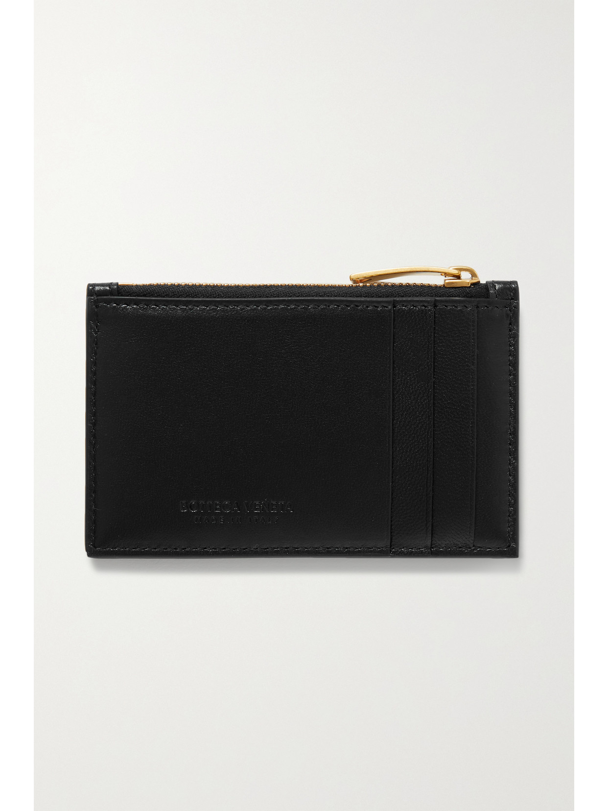 Bottega Veneta Intrecciato Leather Zip Card Holder In Black