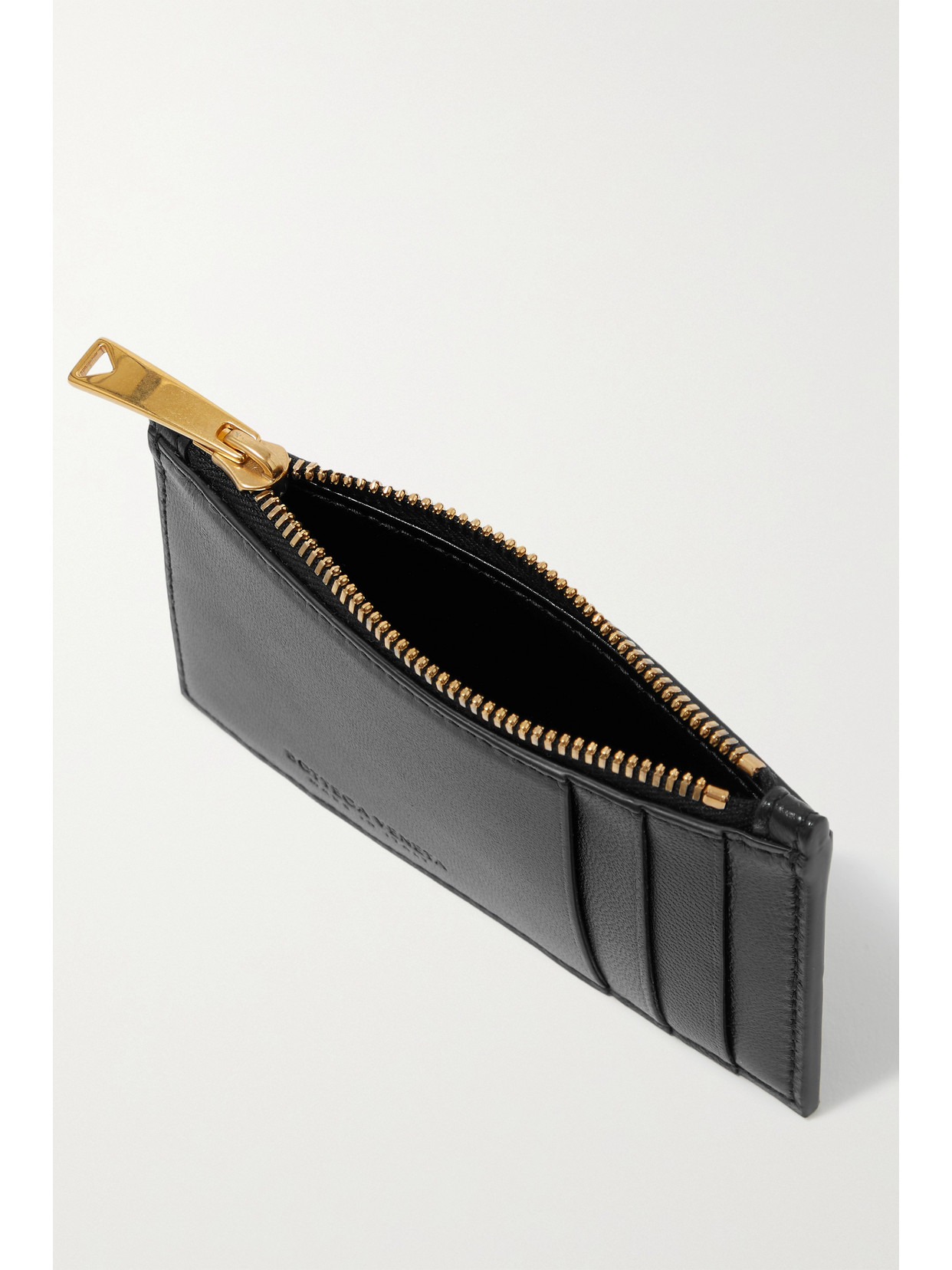 Bottega Veneta Intrecciato Leather Zip Card Holder In Black