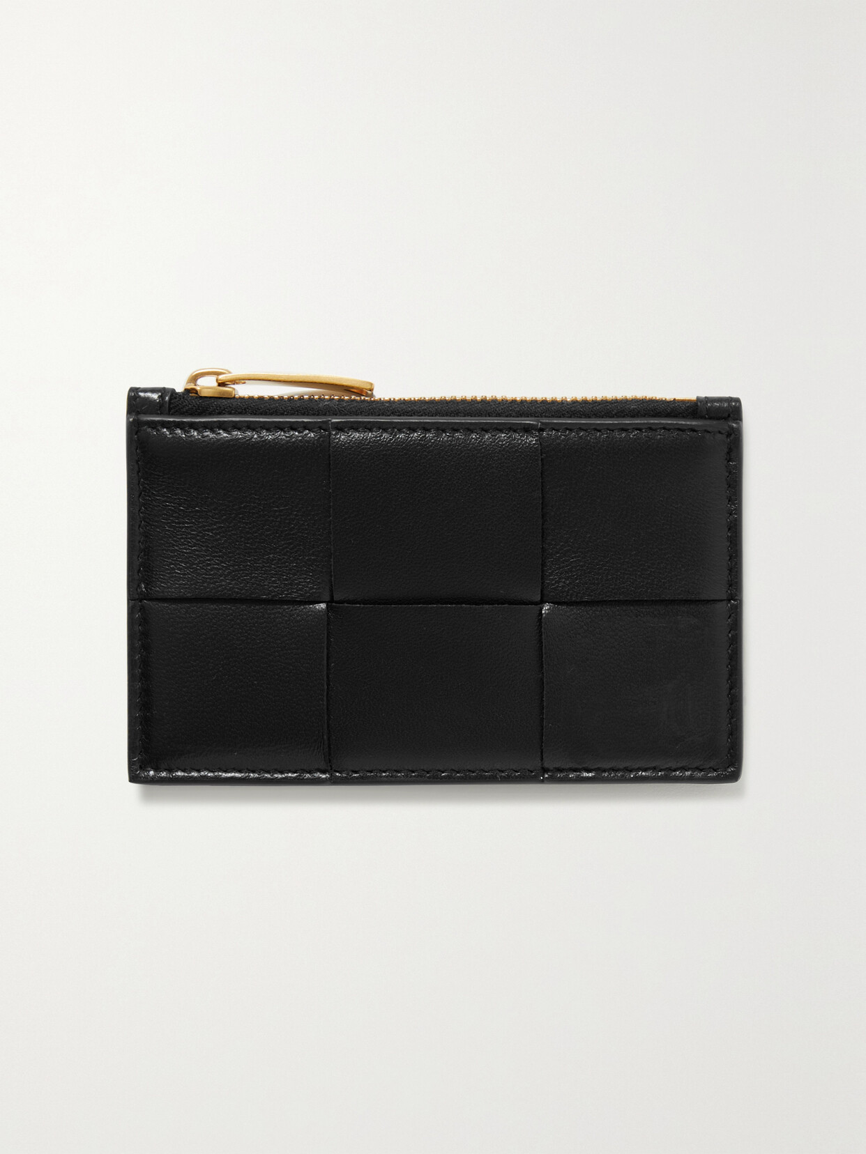 Bottega Veneta Intrecciato Leather Zip Card Holder In Black