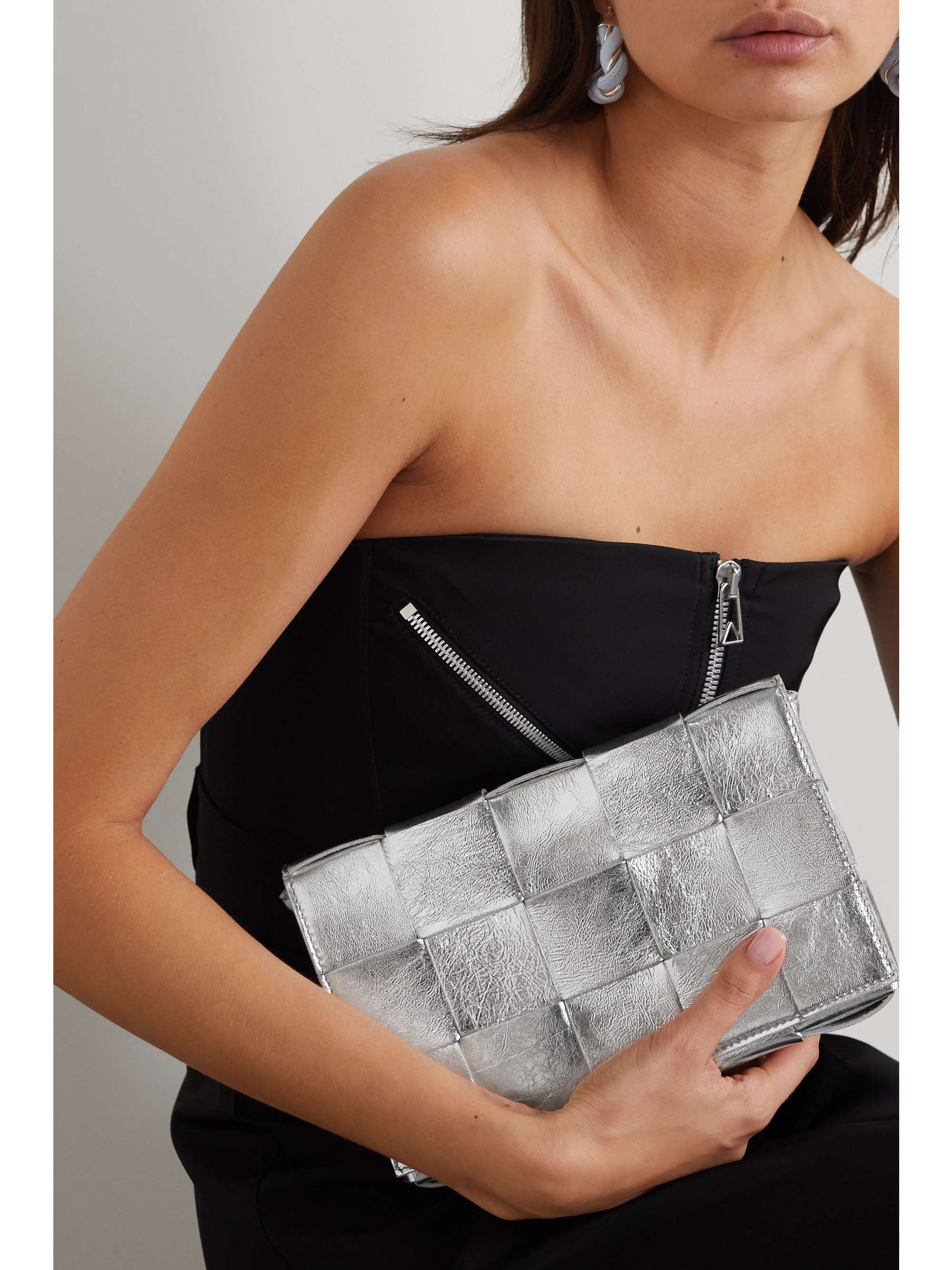 BOTTEGA VENETA Cassette metallic intrecciato leather shoulder bag