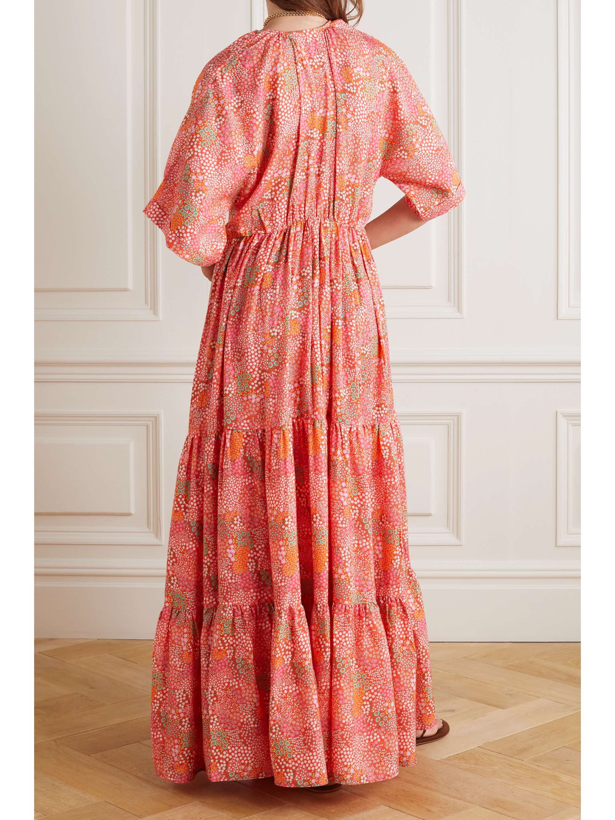 Orange Amelia tiered floral-print TENCEL Lyocell-twill maxi dress | EYWASOULS MALIBU | NET-A-PORTER