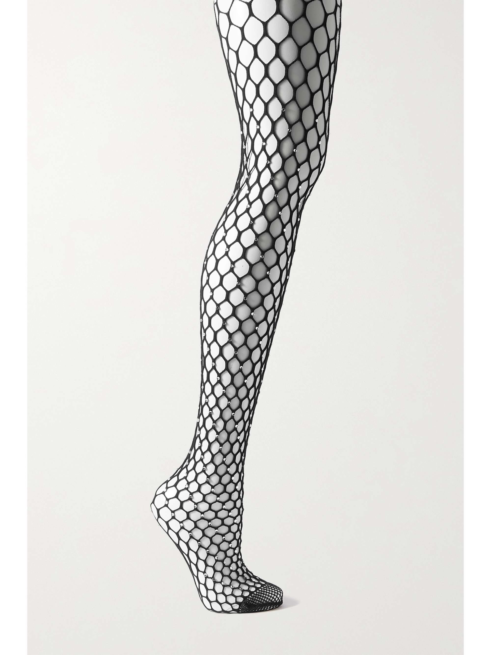 Wolford x Amina Muaddi Crystal-Embellished Fishnet Tights