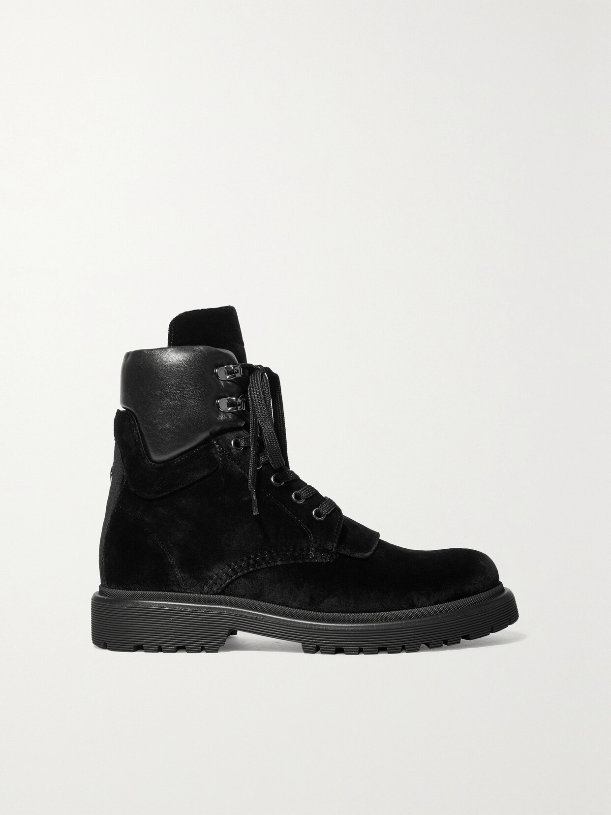 Moncler Patty Leather-trimmed Velvet Ankle Boots In Black