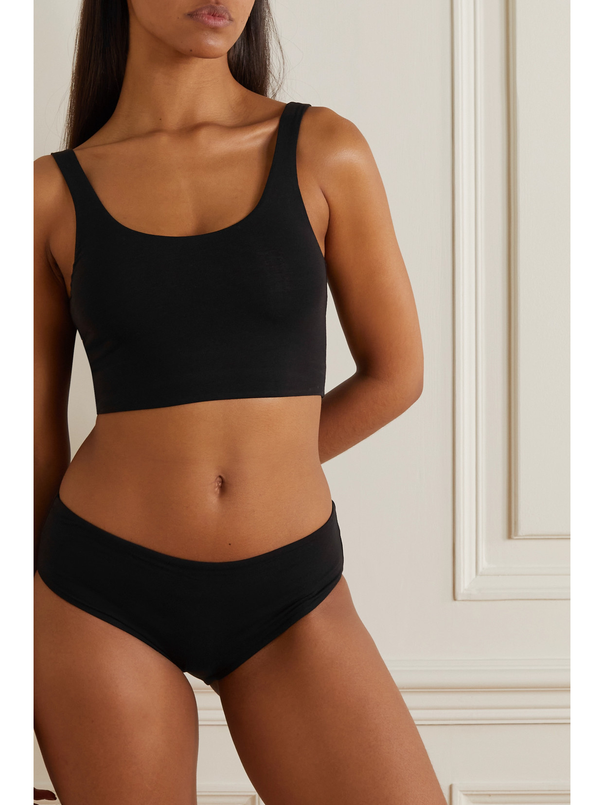 Shop Skin + Net Sustain Clio Set Of Two Stretch Organic Pima Cotton Jersey Soft Cup Bras In Black