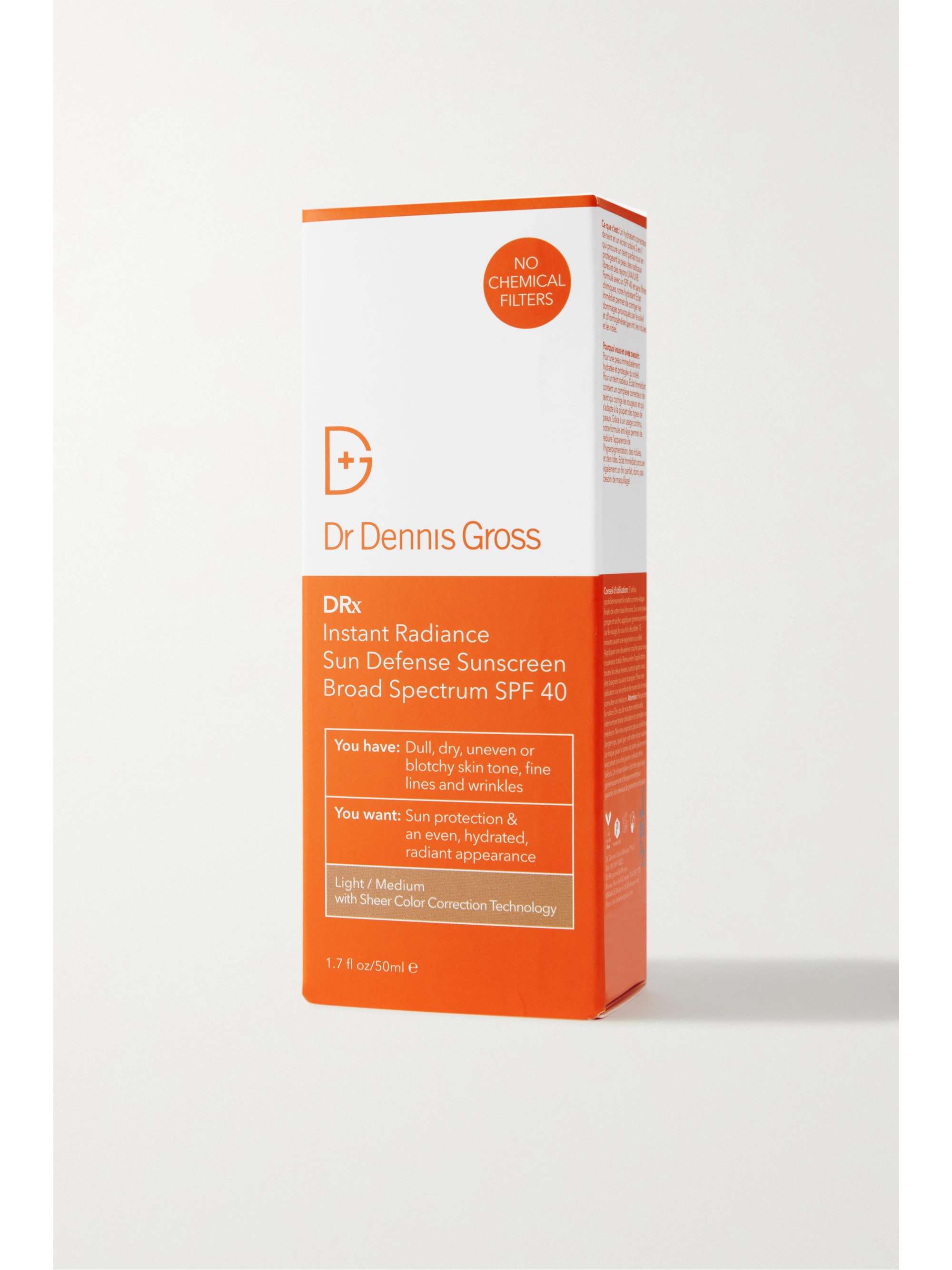 DR. DENNIS GROSS SKINCARE Instant Radiance Sun Defense SPF40 - Light/Medium, 50ml