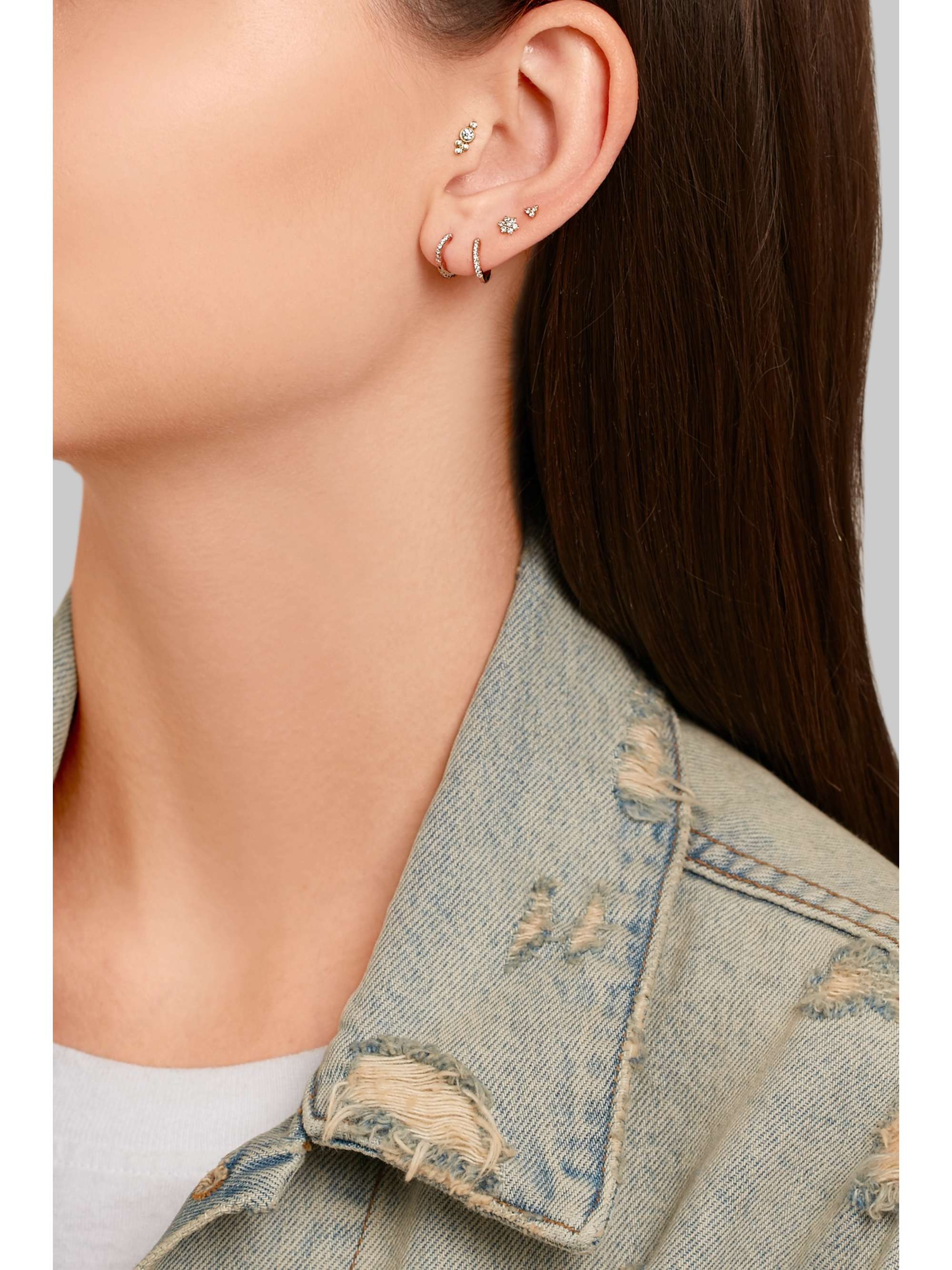MARIA TASH 5mm 18-karat rose gold diamond hoop earring