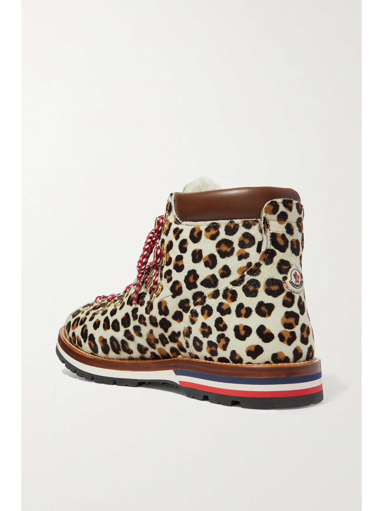 MONCLER BLANCHE SHEARLING-LINED CALF HAIR ANKLE BOOTS