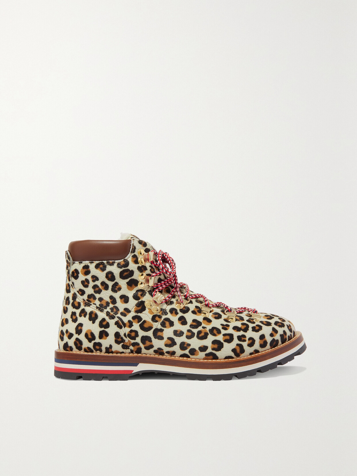 Moncler Blanche Shearling-lined Calf Hair Ankle Boots In Leopard Print