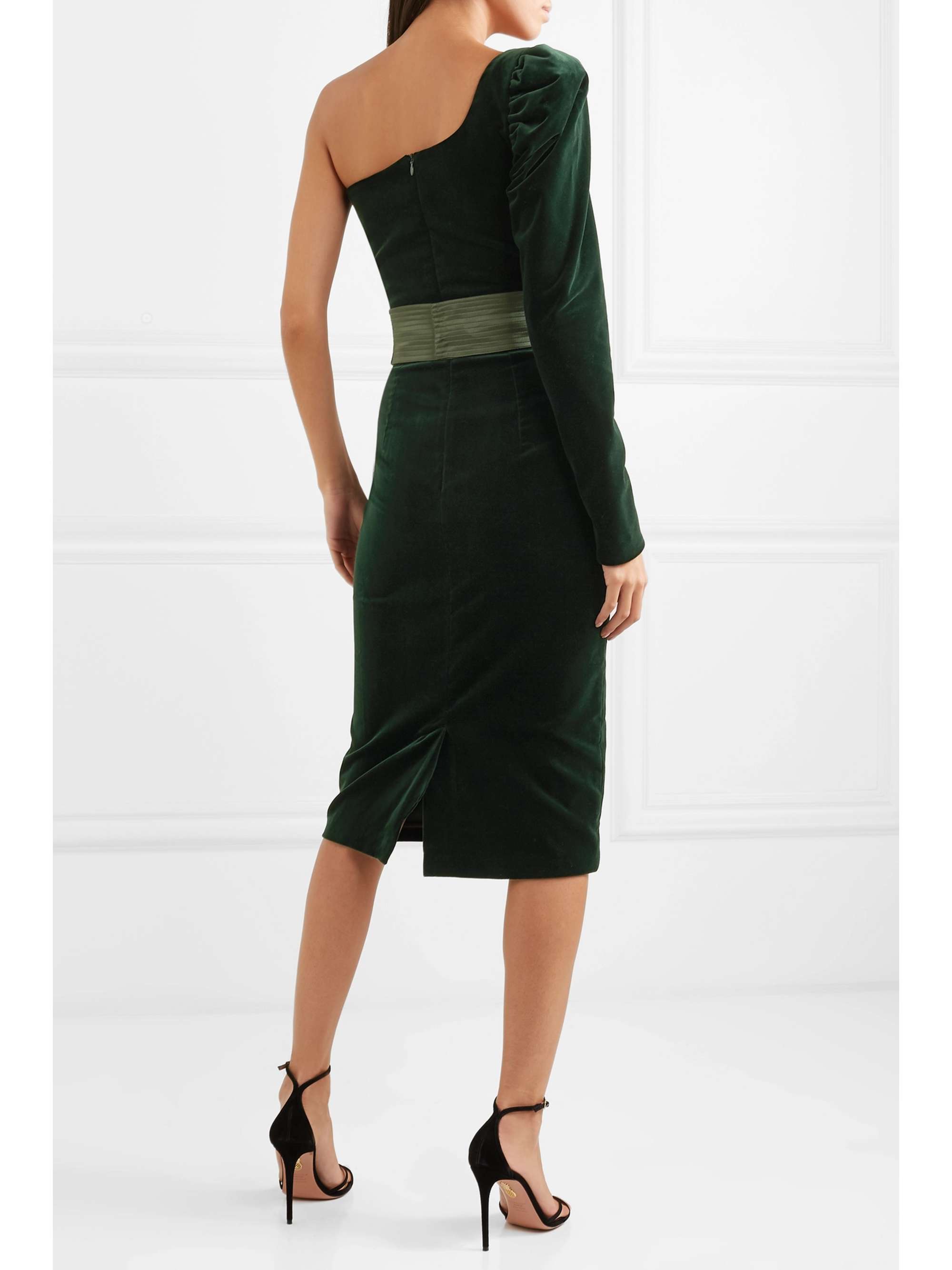 SILVIA TCHERASSI Dianora one-shoulder cotton-blend velvet midi dress
