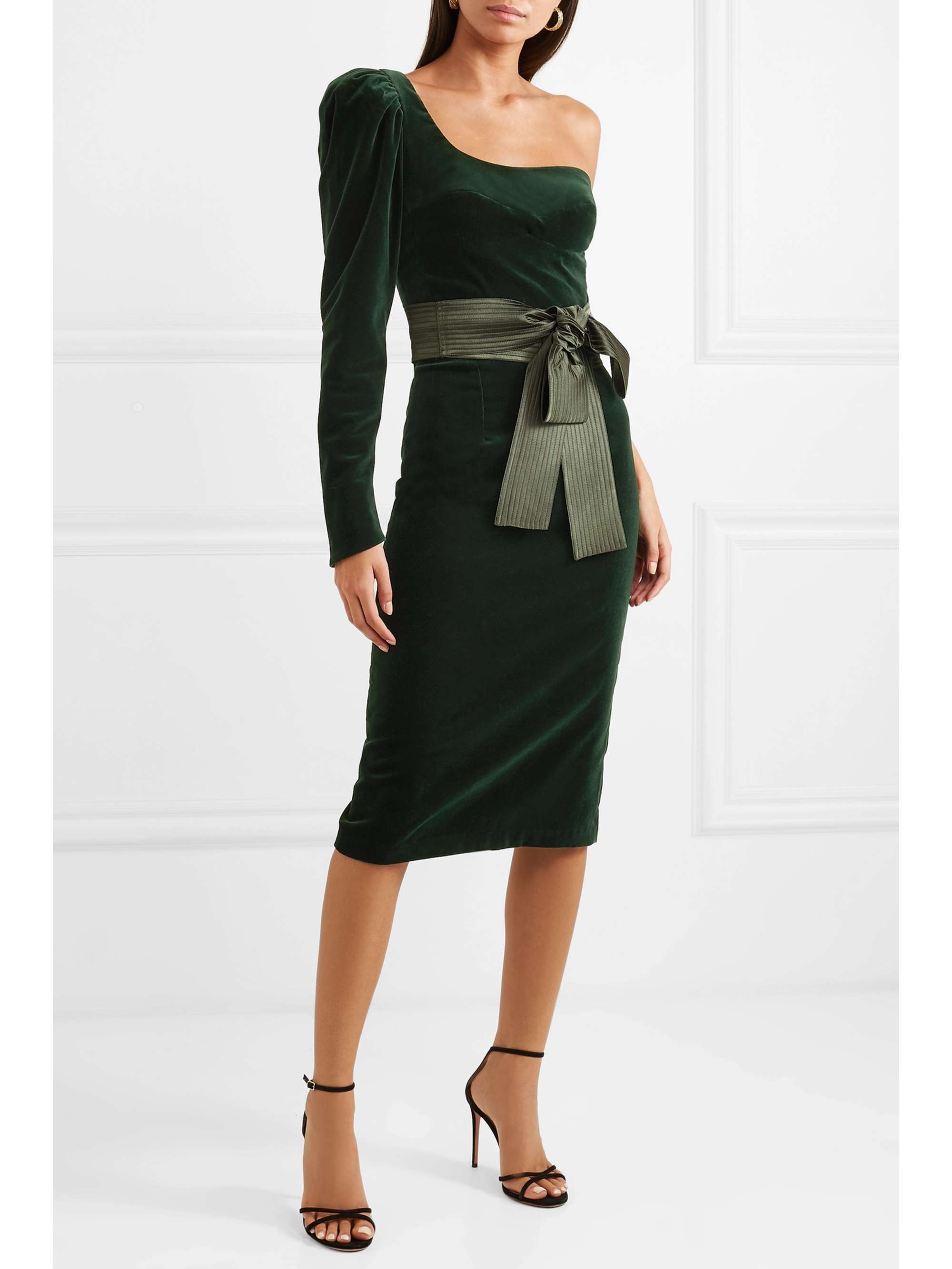 SILVIA TCHERASSI Dianora one-shoulder cotton-blend velvet midi dress