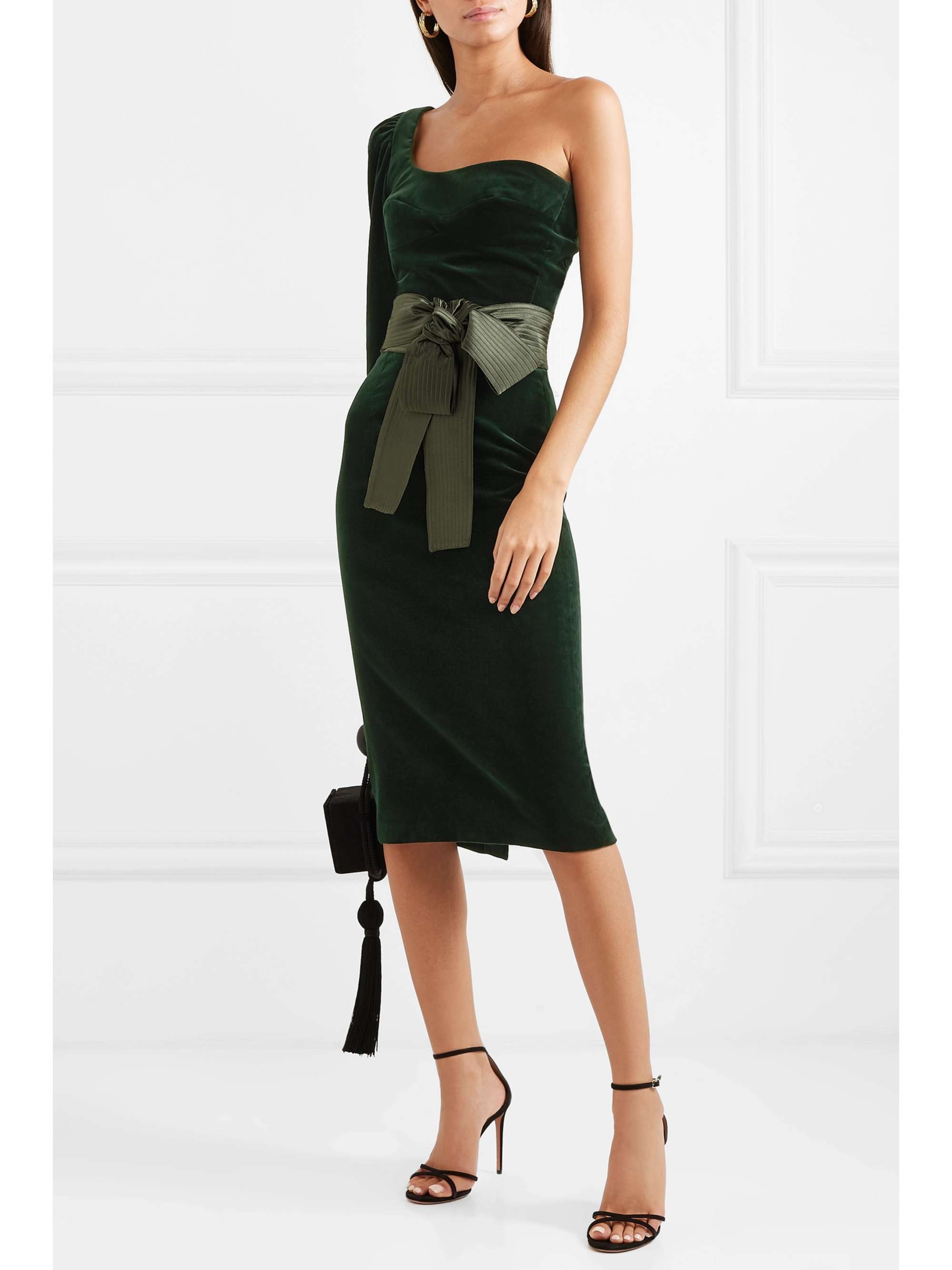SILVIA TCHERASSI Dianora one-shoulder cotton-blend velvet midi dress