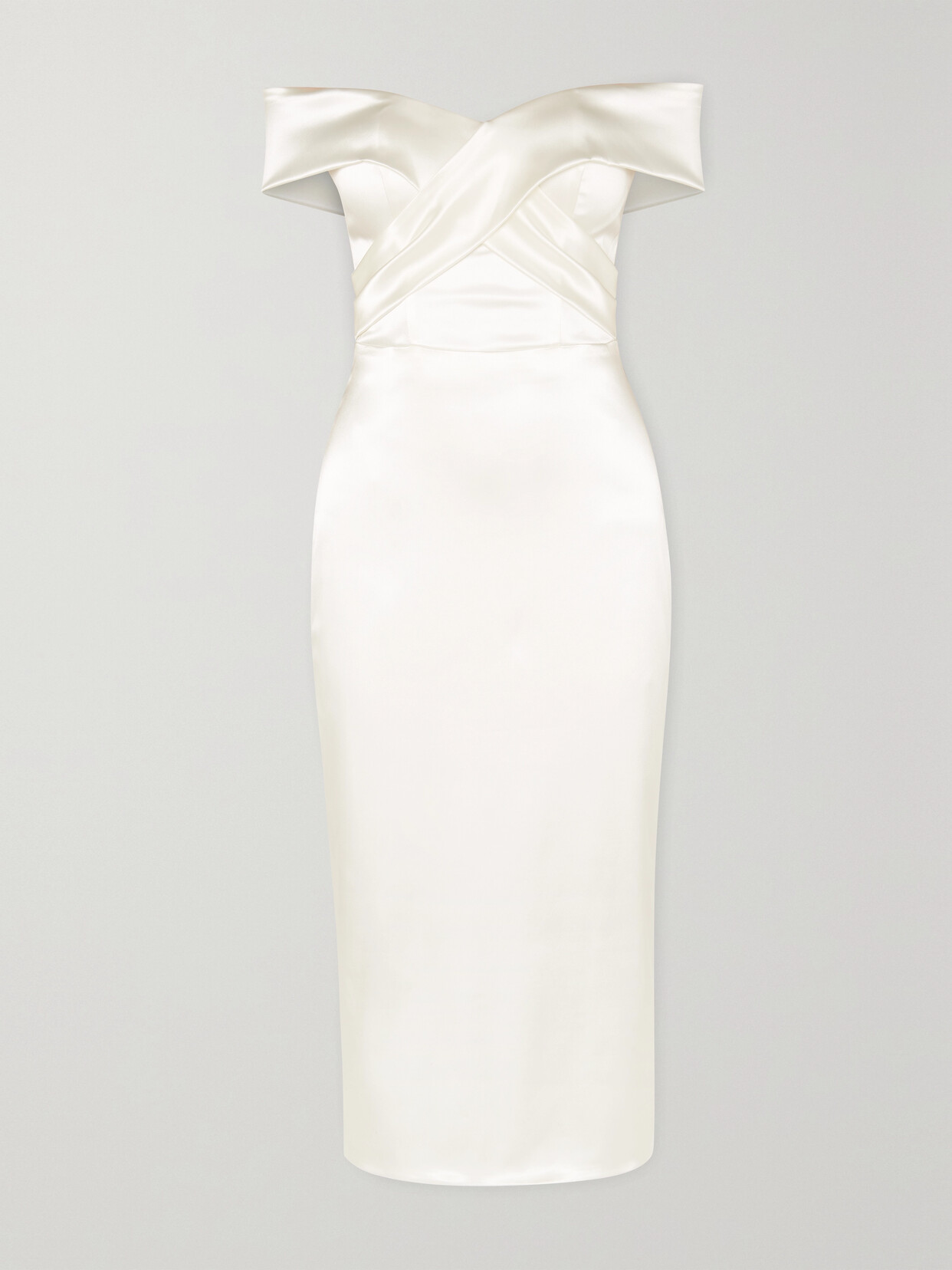 Halfpenny London Kelly Off-the-shoulder Satin Midi Dress In Ivory