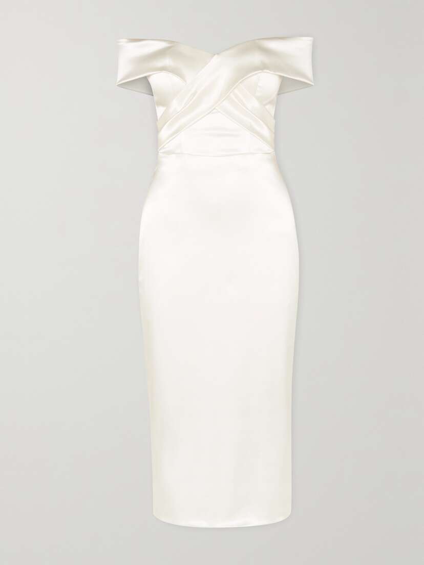 Halfpenny London Kelly Off-the-shoulder Satin Midi Dress - UK 16