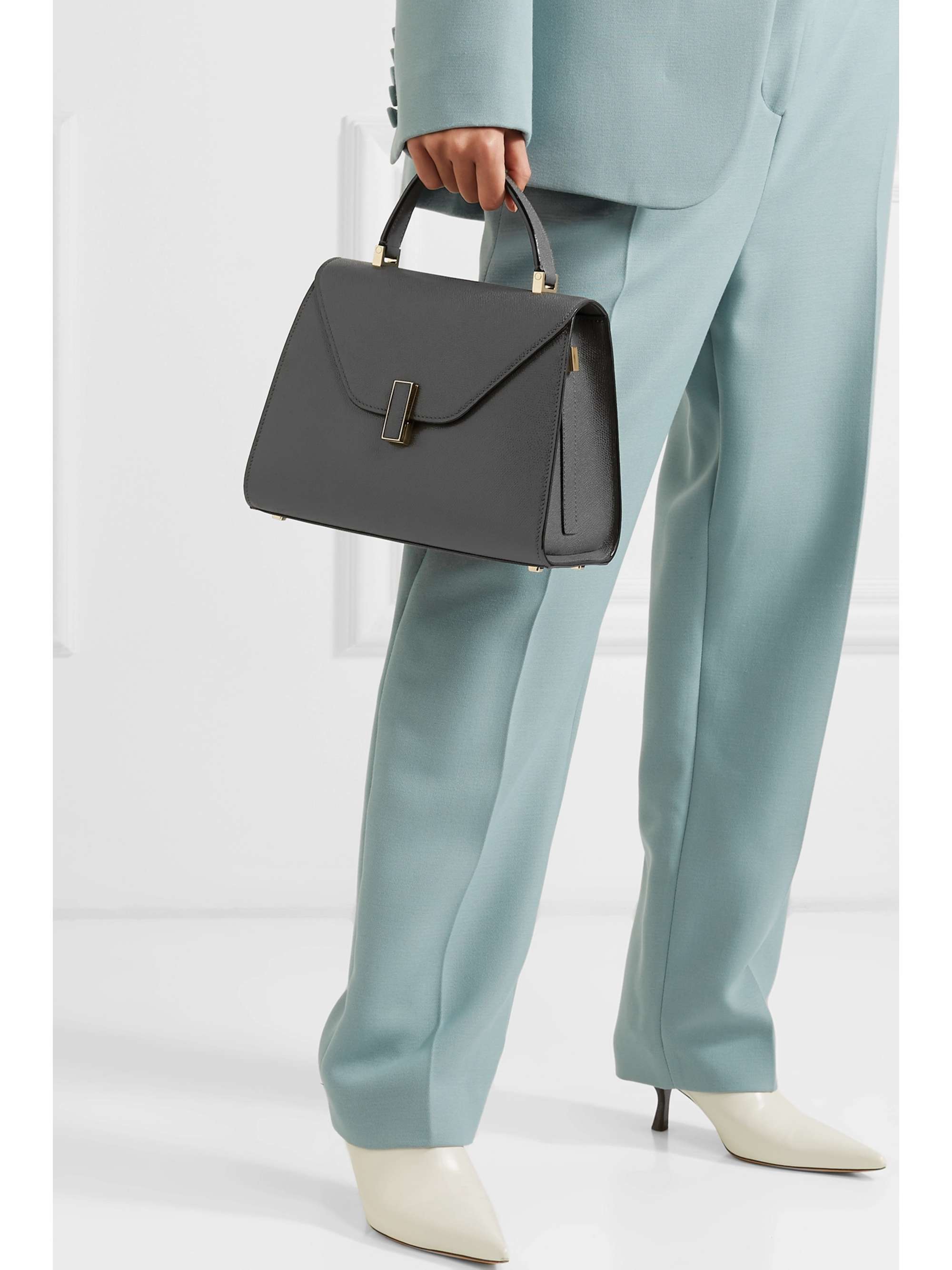 Gray Iside medium textured-leather shoulder bag | VALEXTRA | NET-A-PORTER