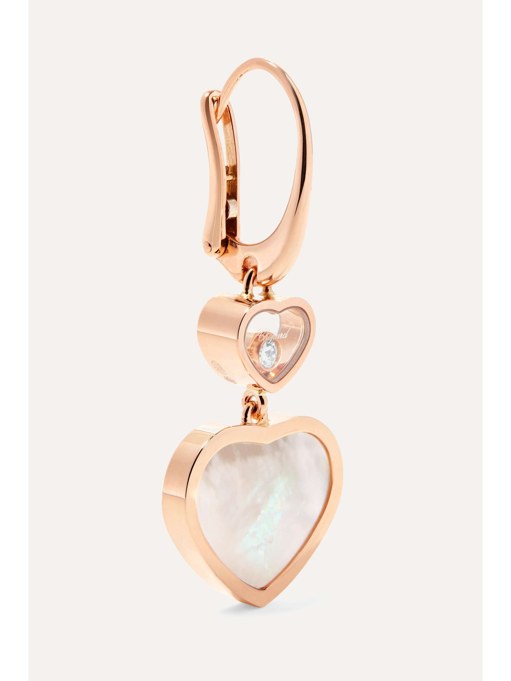 CHOPARD Happy Hearts 18-karat rose gold, diamond and onyx earrings