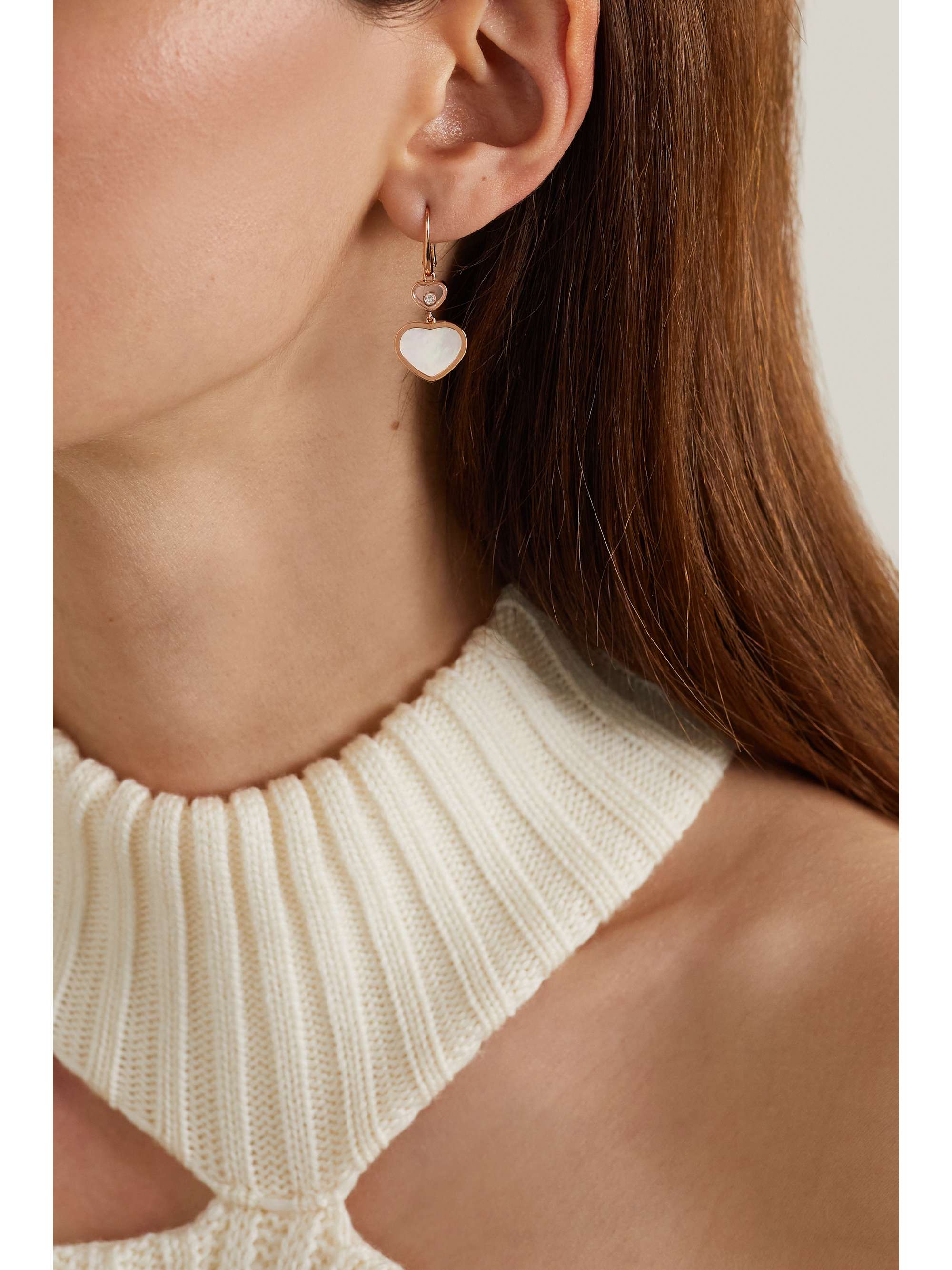 Happy Hearts 18 karat rose gold diamond and mother of pearl earrings rose gold One Size