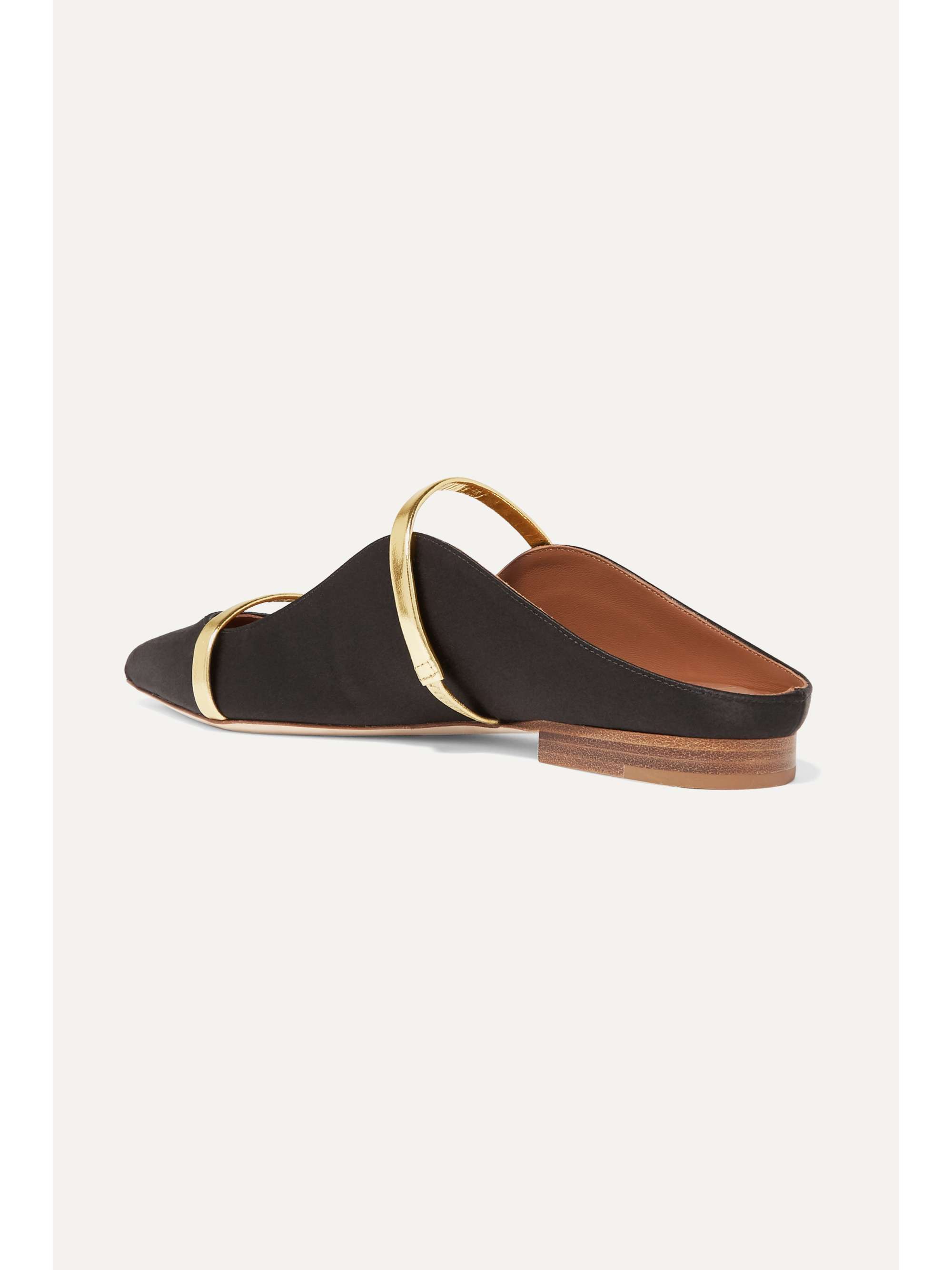 MALONE SOULIERS Maureen metallic leather-trimmed satin point-toe flats