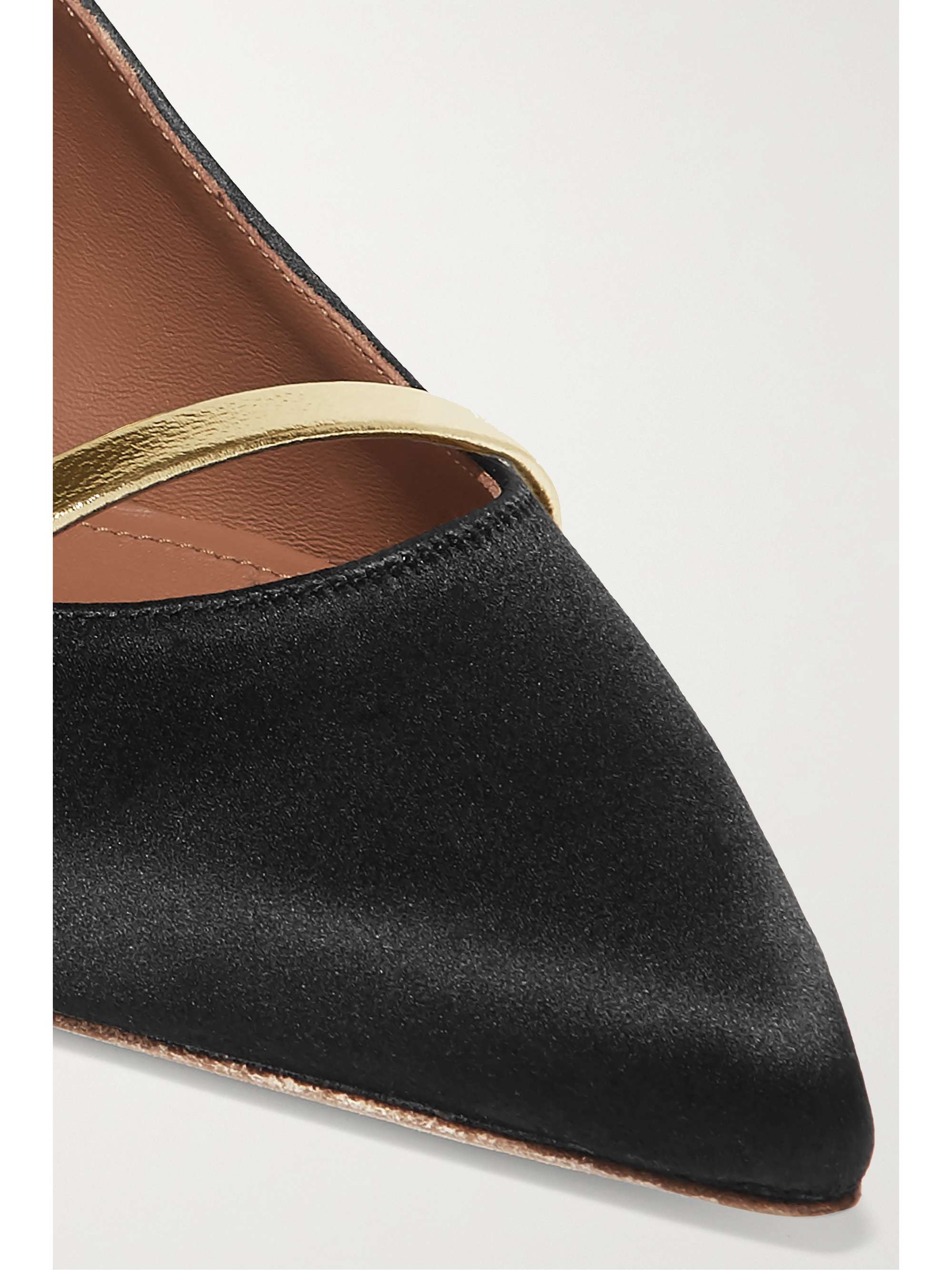 MALONE SOULIERS Maureen metallic leather-trimmed satin point-toe flats