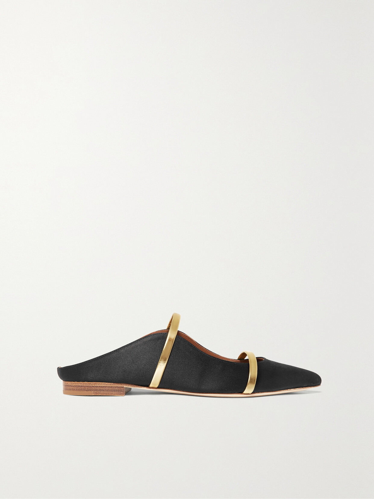 Shop Malone Souliers Maureen Metallic Leather-trimmed Satin Point-toe Flats In Black