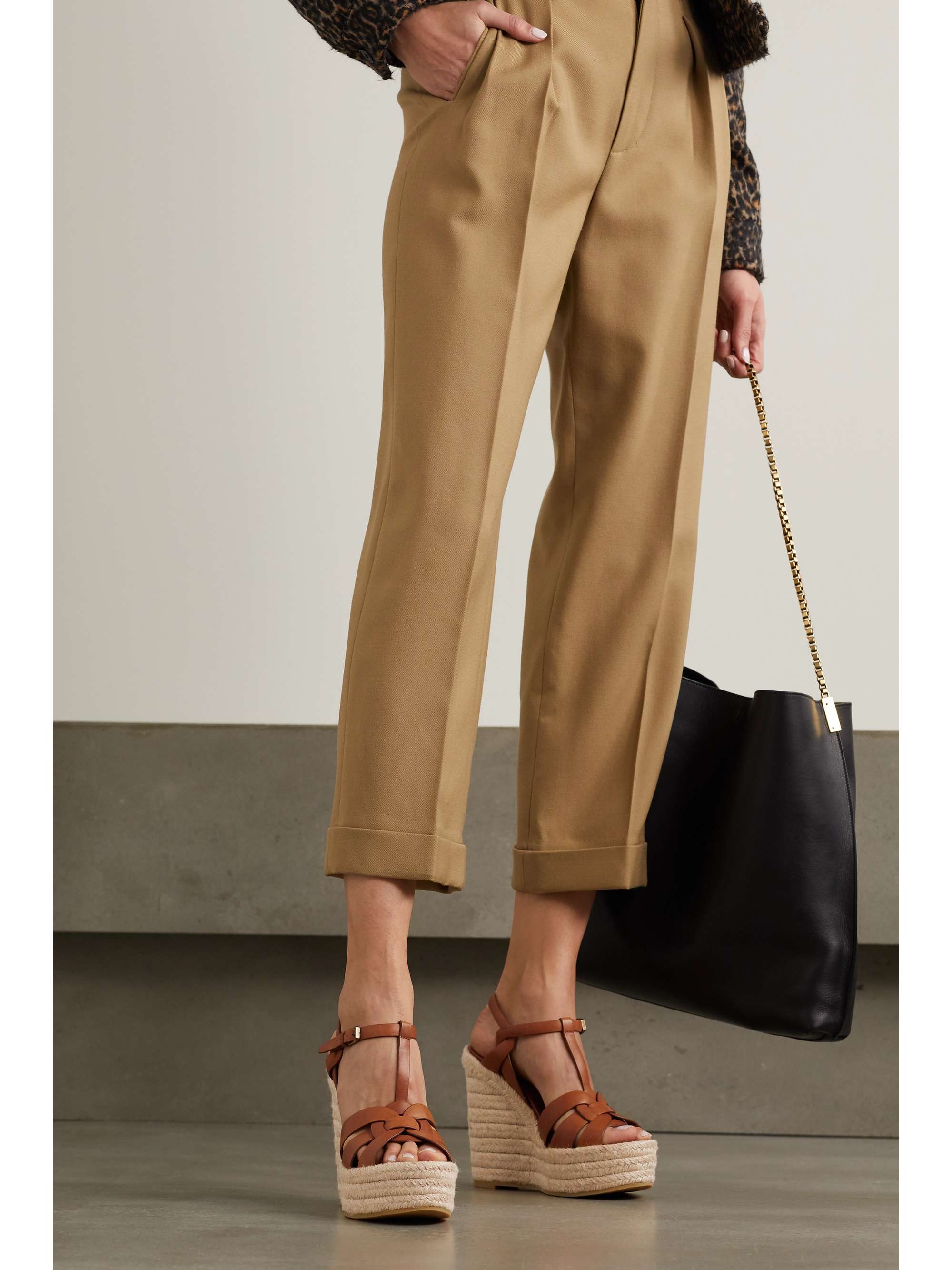 saint laurent tribute leather espadrille wedge sandals