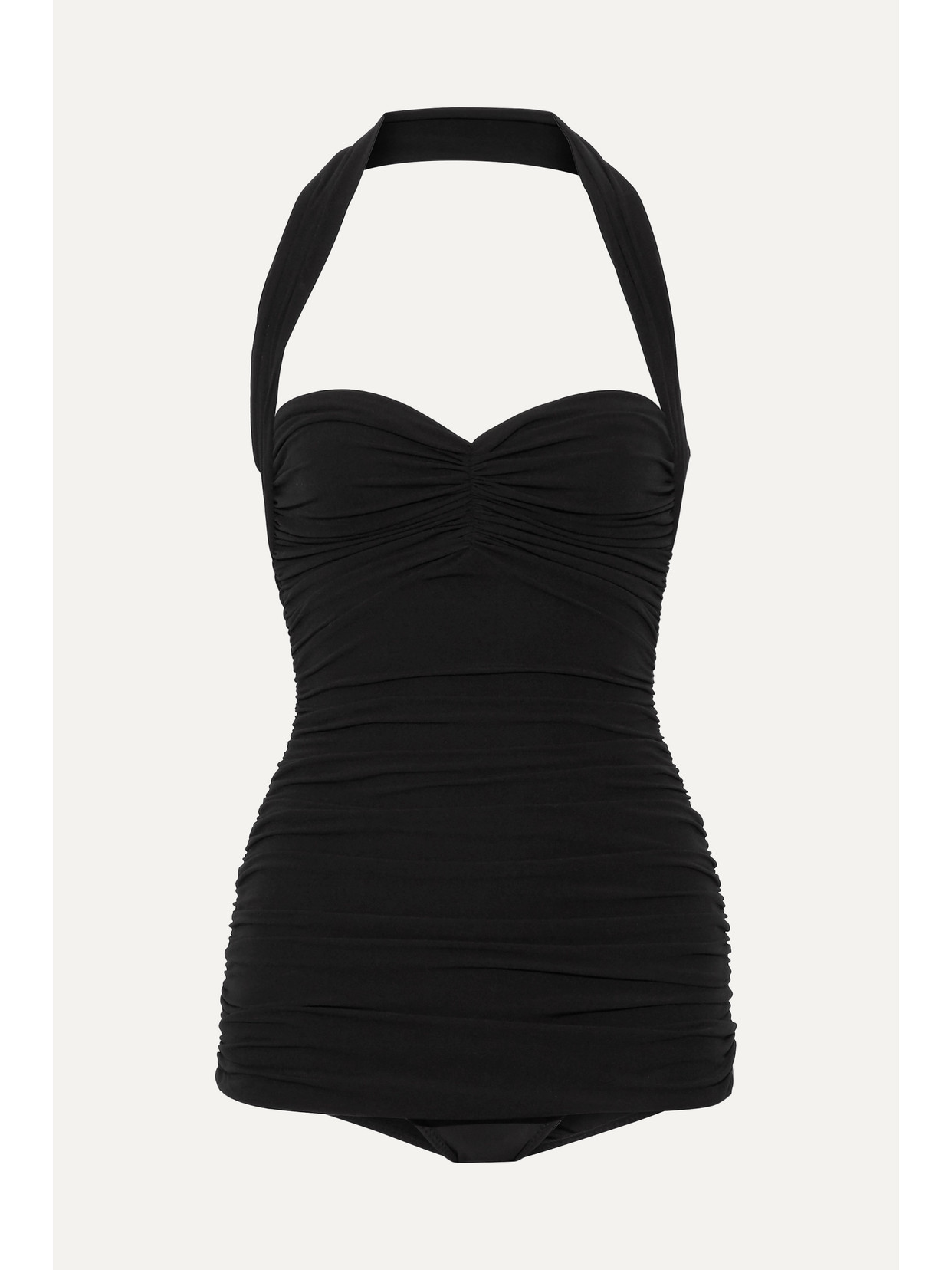 Norma Kamali Bill Mio Shirred Halter One-piece Swimsuit In Black