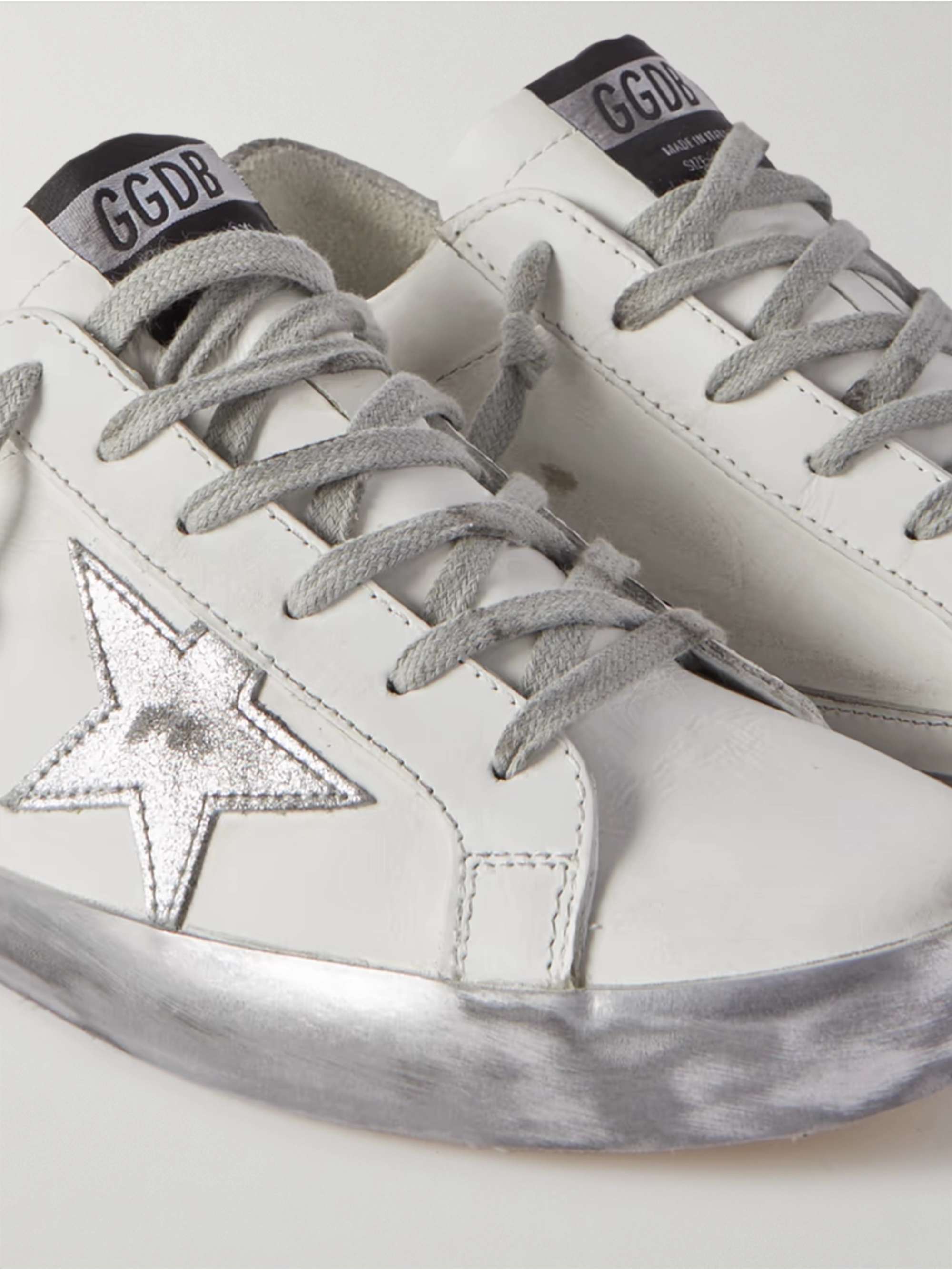 GOLDEN GOOSE Superstar faux pearl-embellished distressed leather sneakers