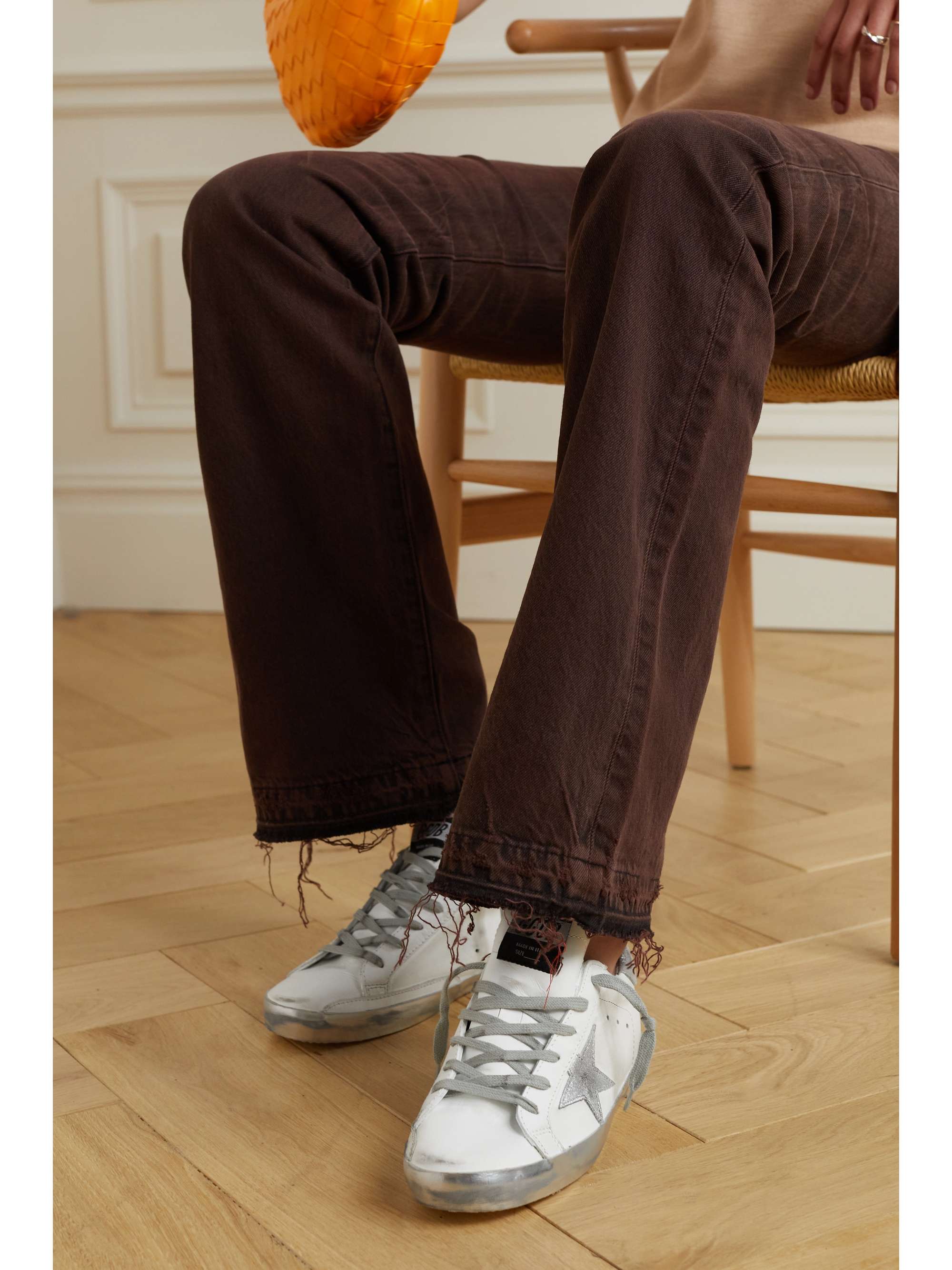 GOLDEN GOOSE Superstar faux pearl-embellished distressed leather sneakers