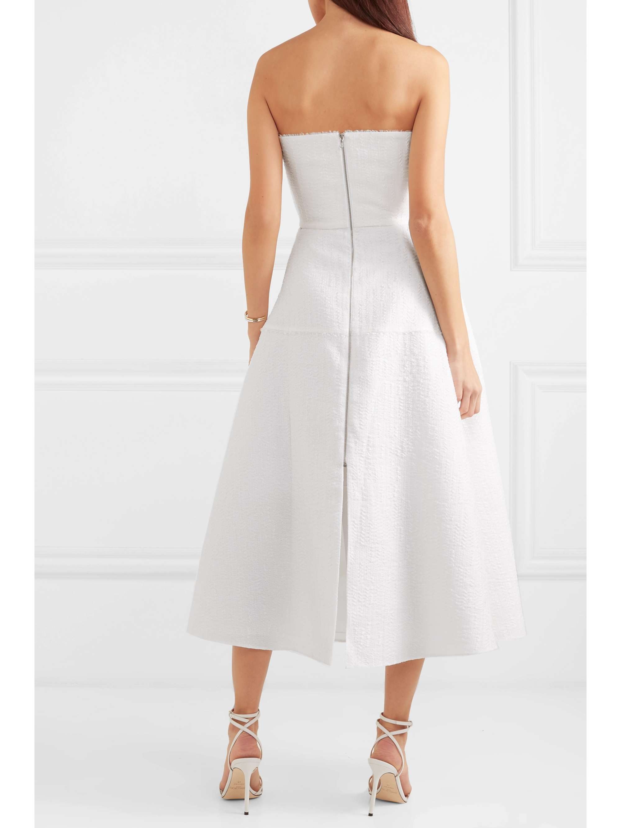 ROLAND MOURET Aldrich strapless frayed cloqué midi dress