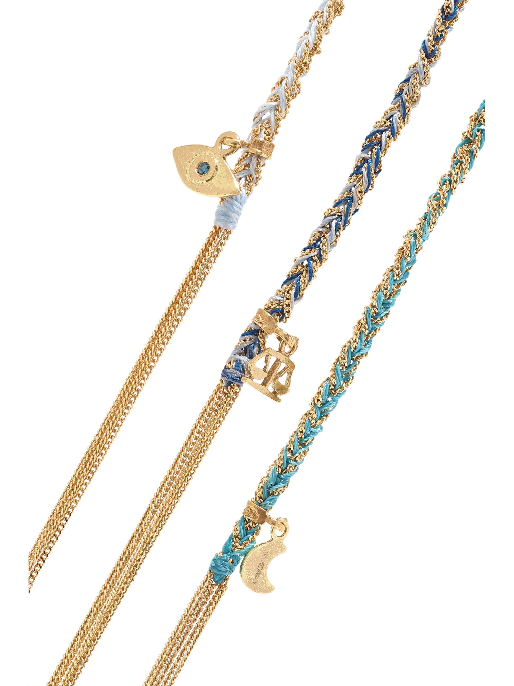 CAROLINA BUCCI Lucky set of three 18-karat white gold, silk and diamond bracelets