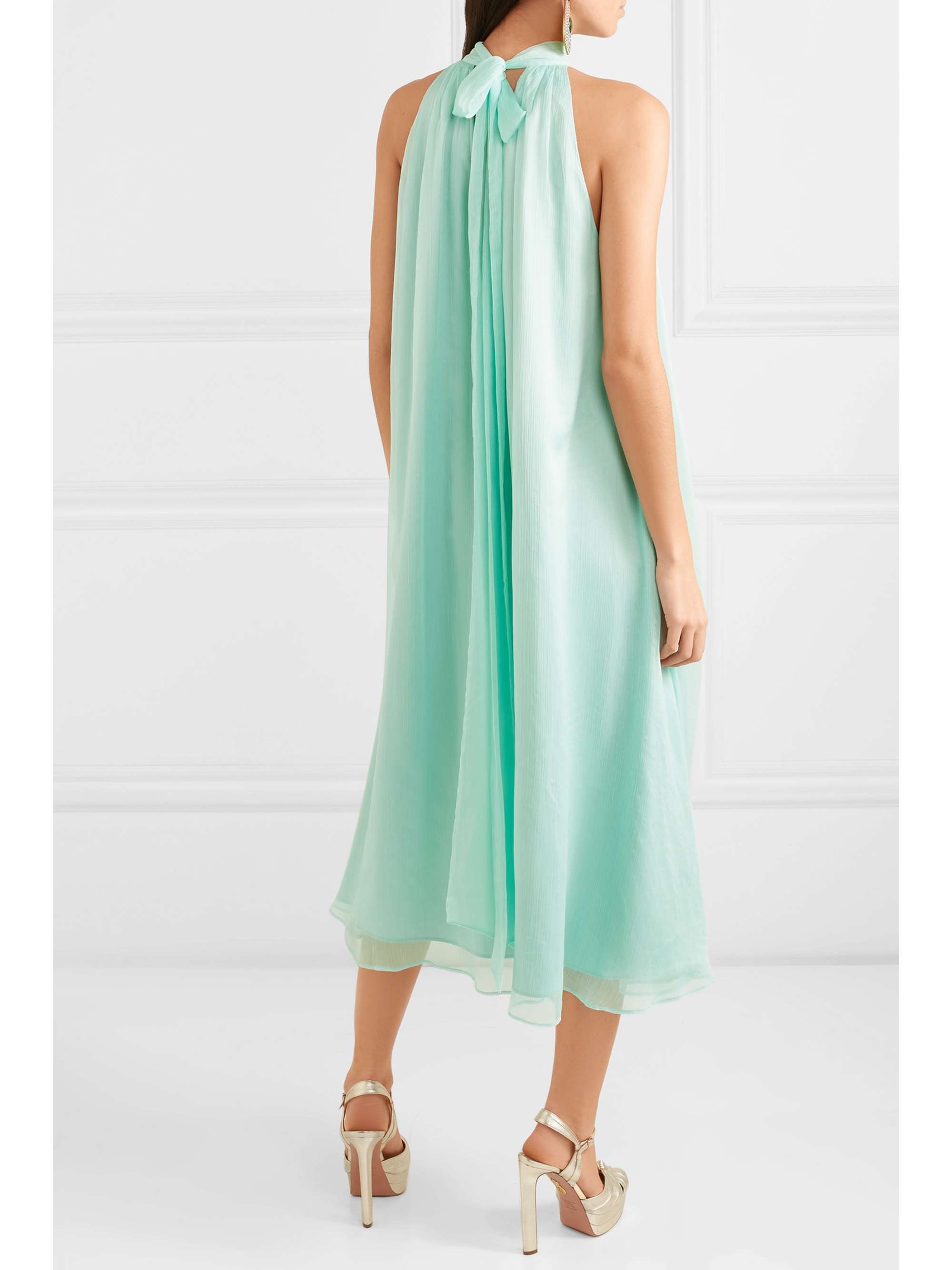 ROTATE BIRGER CHRISTENSEN Plissé-chiffon halterneck midi dress