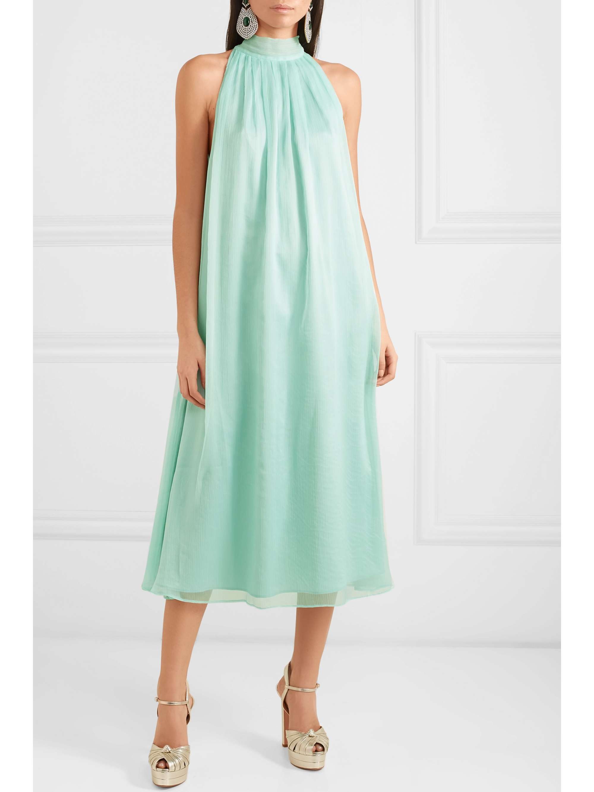 ROTATE BIRGER CHRISTENSEN Plissé-chiffon halterneck midi dress