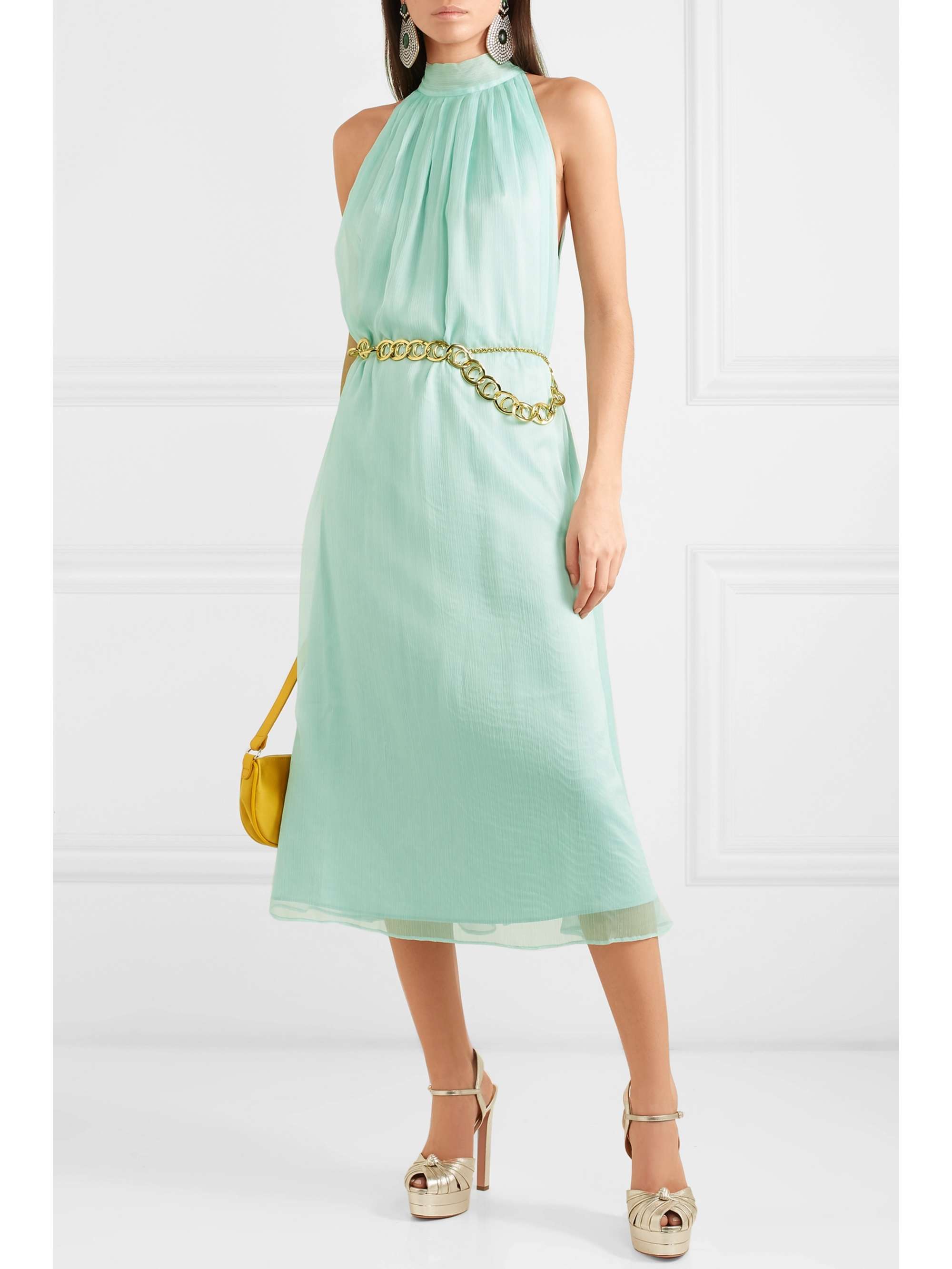 ROTATE BIRGER CHRISTENSEN Plissé-chiffon halterneck midi dress