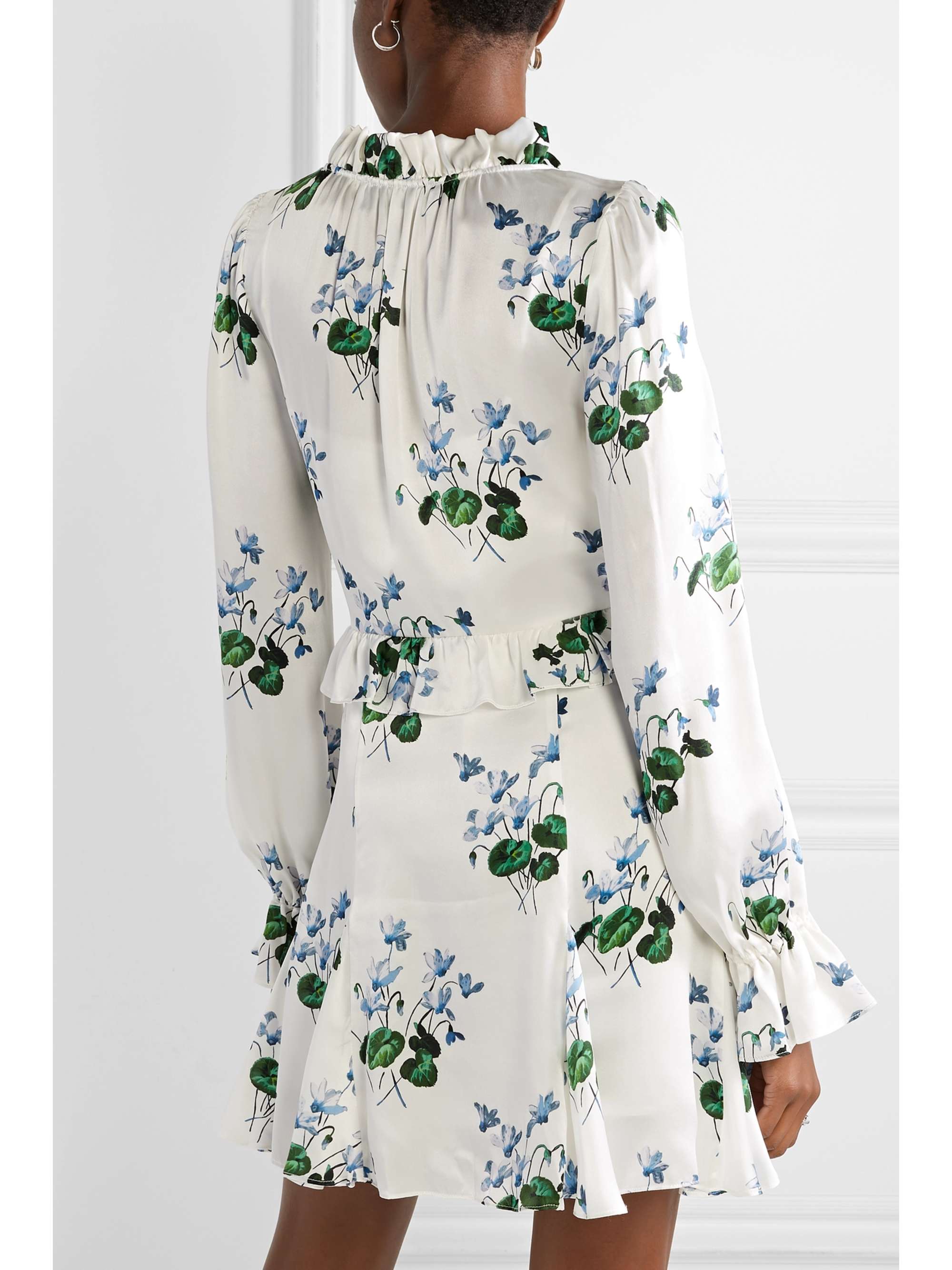 LES RÊVERIES Tie-front ruffled floral-print silk-satin mini dress