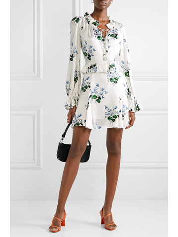 LES RÊVERIES Tie-front ruffled floral-print silk-satin mini dress