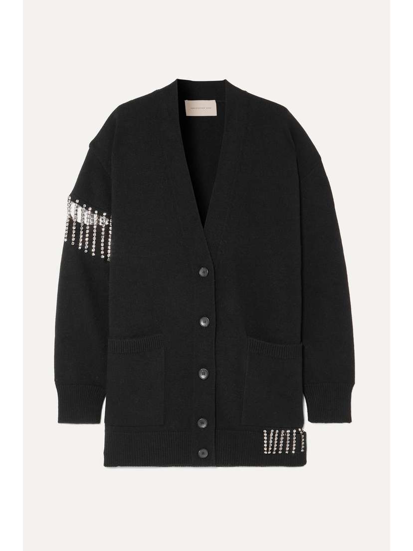 Christopher Kane Oversized Crystal-embellished Wool Cardigan