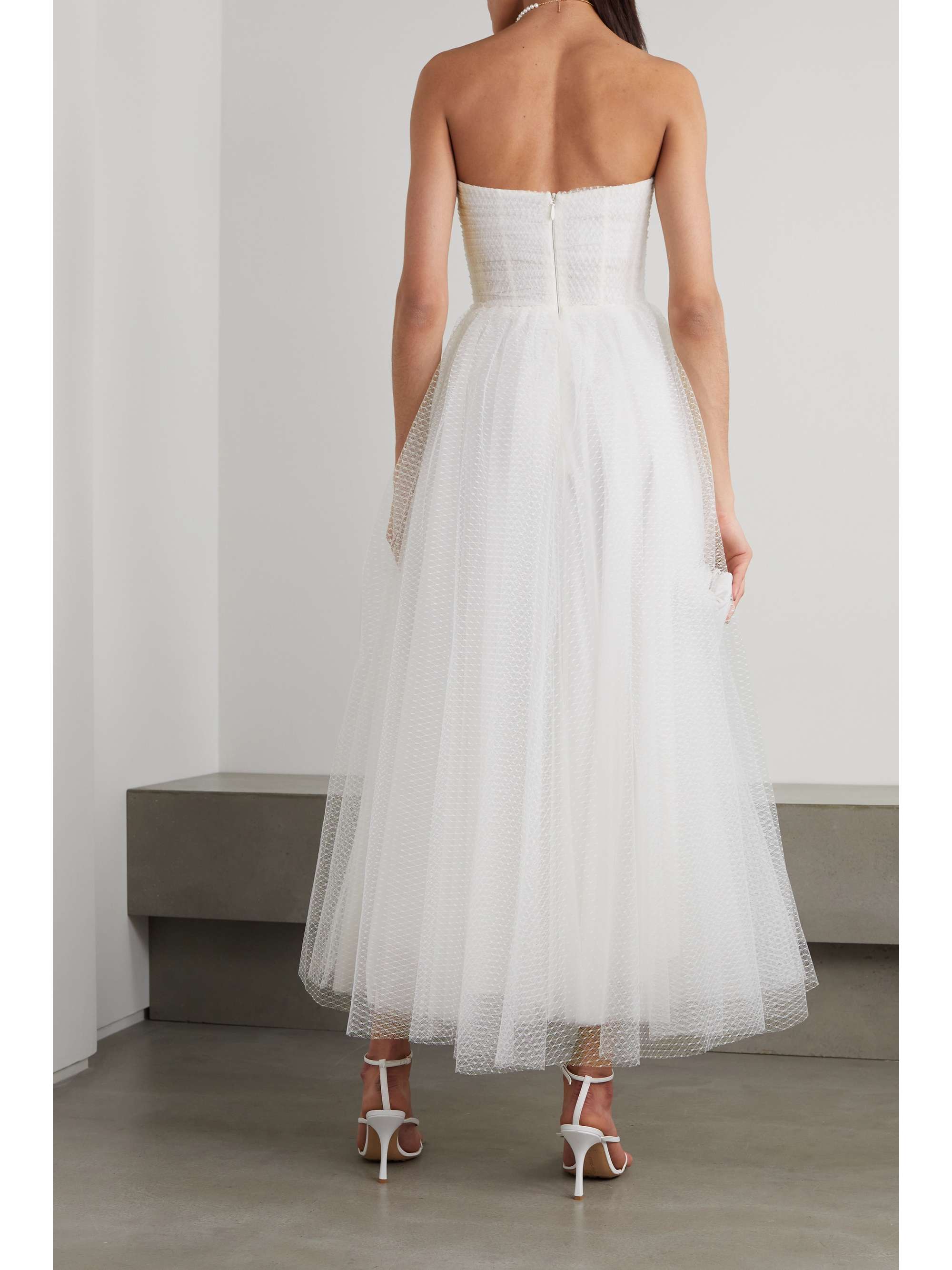 MONIQUE LHUILLIER Brie 抹胸褶饰圆点提花绢网礼服