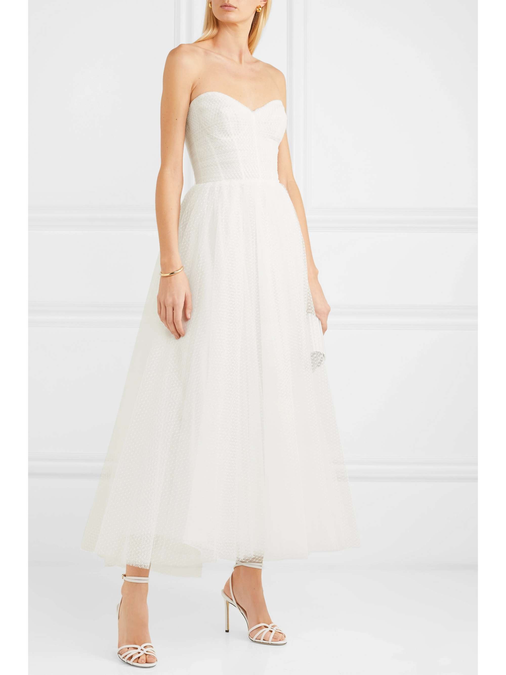 MONIQUE LHUILLIER Brie 抹胸褶饰圆点提花绢网礼服